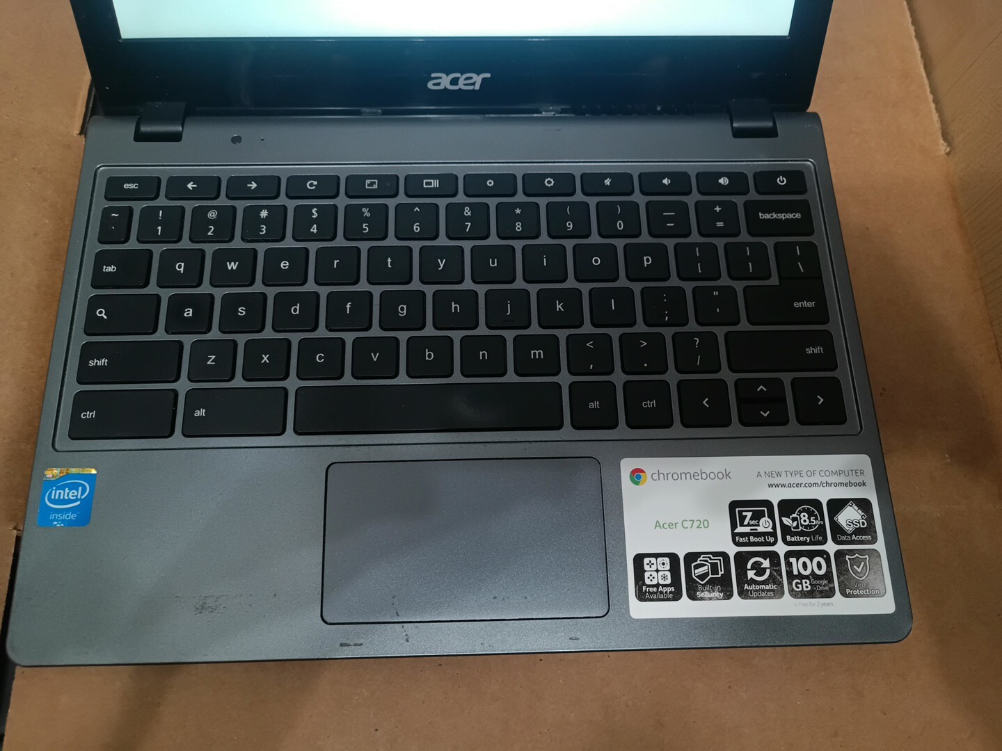 Acer C720-2800 ZHN Chromebook 64GB M.2 NGFF SSD Gray Celeron 2955U 4GB RAM
