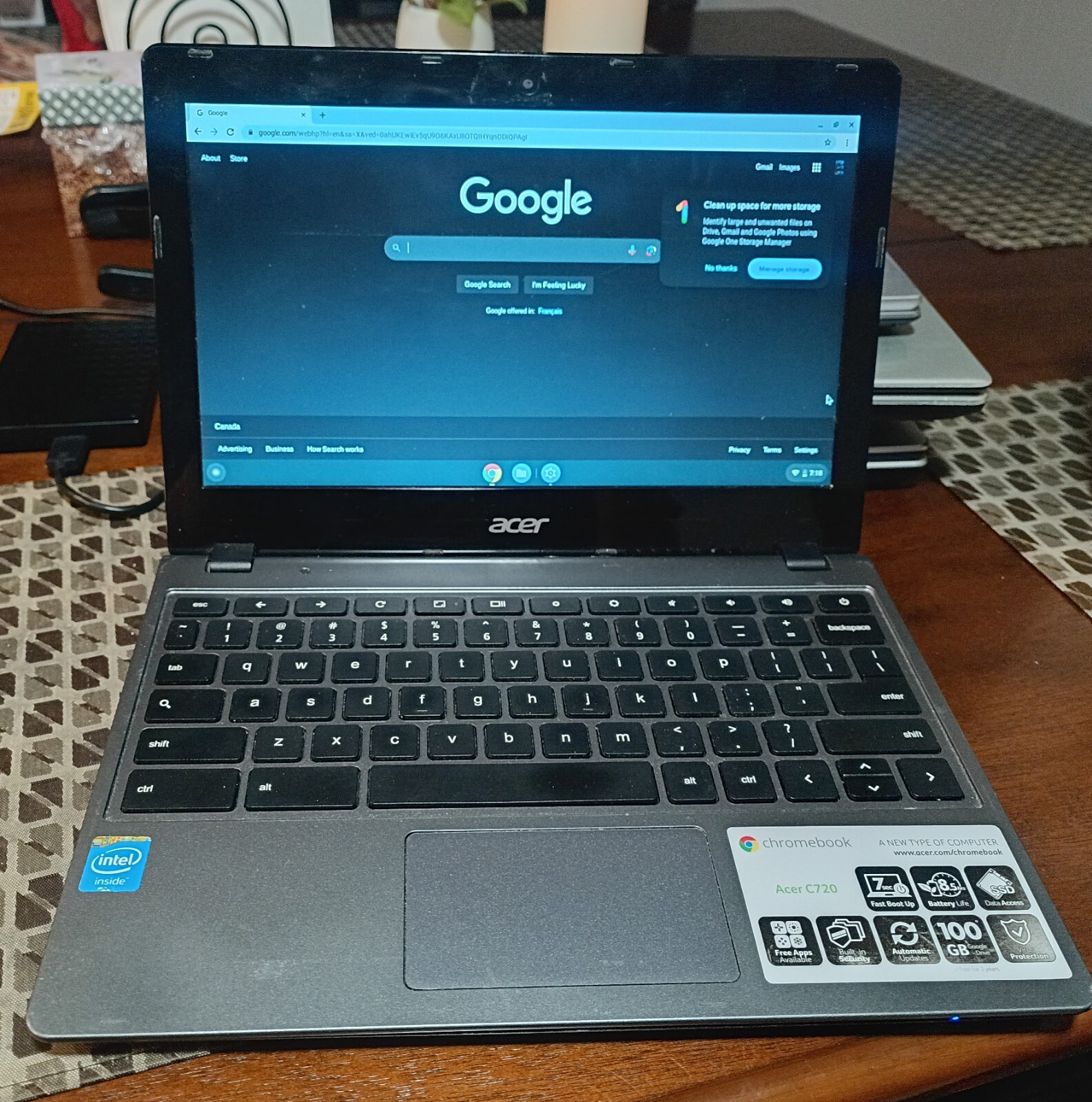 Acer C720-2800 ZHN Chromebook 64GB M.2 NGFF SSD Gray Celeron 2955U 4GB RAM