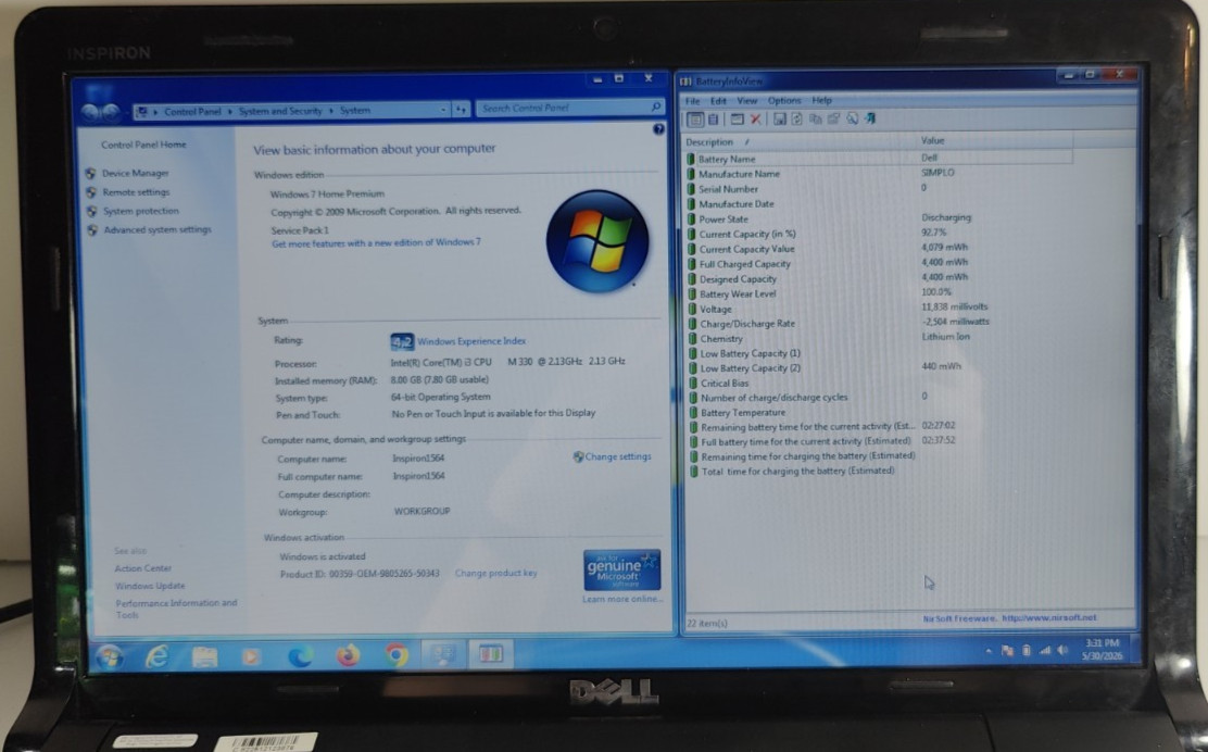Dell Inspiron 1564 Core i3-330M 2.13GHz/8GB RAM/500GB HDD/15.6″ Win 7