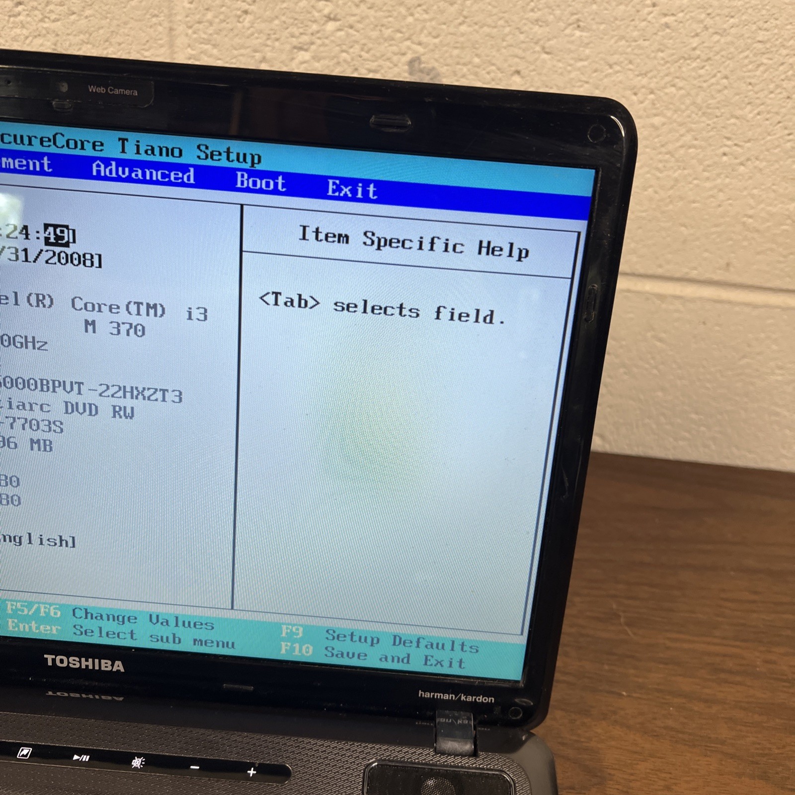 Toshiba Satellite A665 15″ Laptop Intel Core i3 M370 – BOOTS TO BIOS
