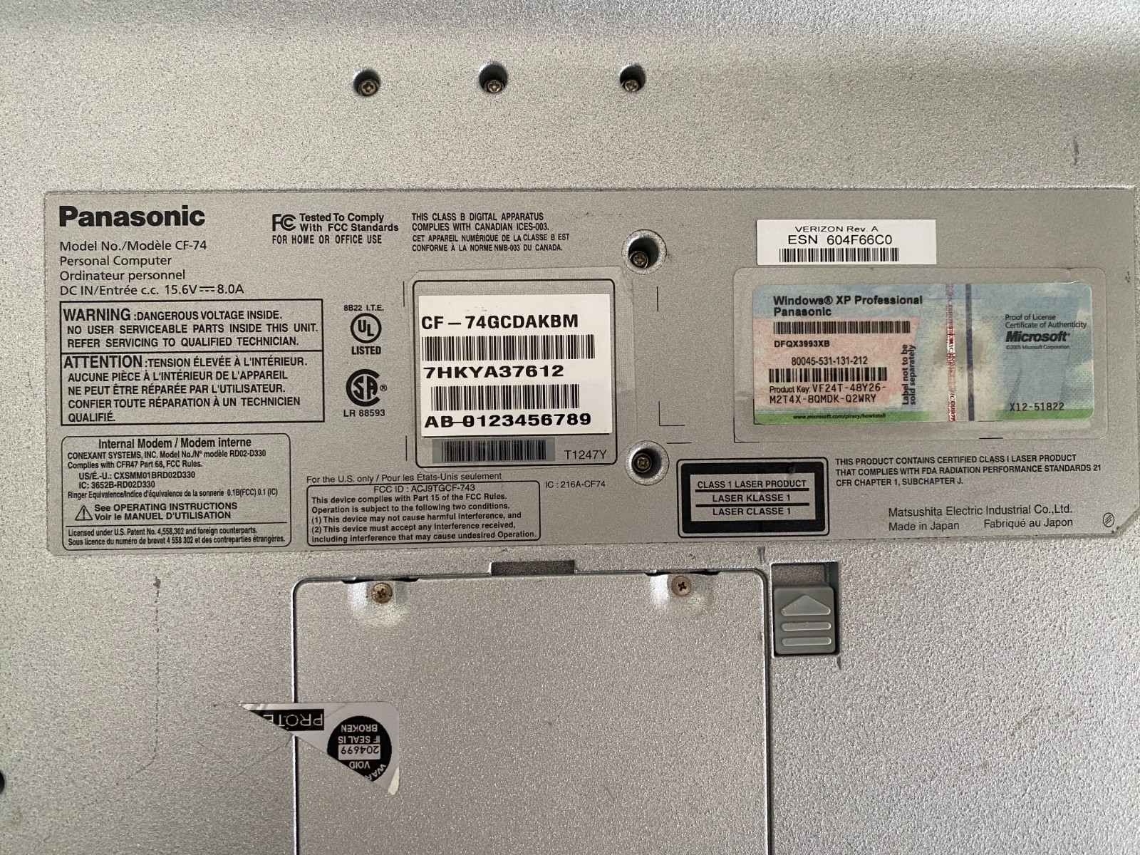 Panasonic Toughbook CF-74 Windows 7 Pro Powers On Used