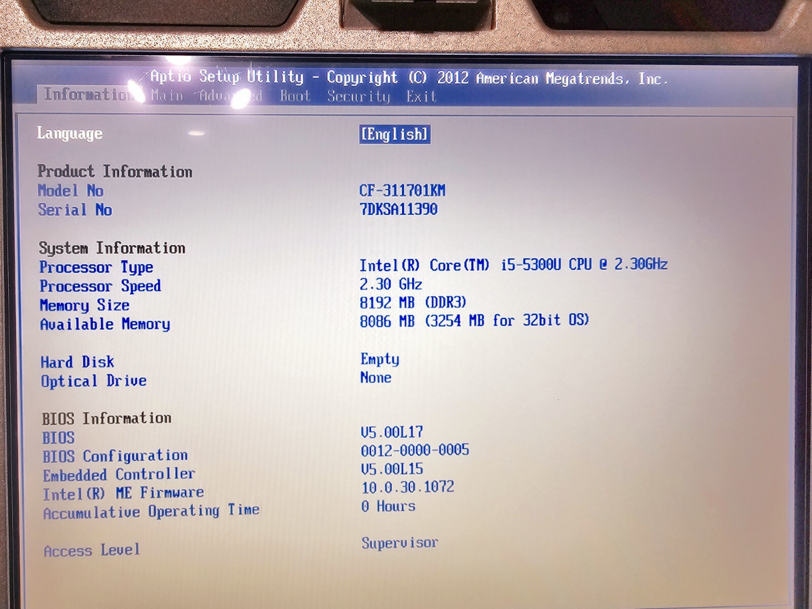 Panasonic ToughCF-31 MK5, i5-5300U @ 2.30GHz/16GB/1TBSSD/Win 10P64B,4G LTECAMGPS