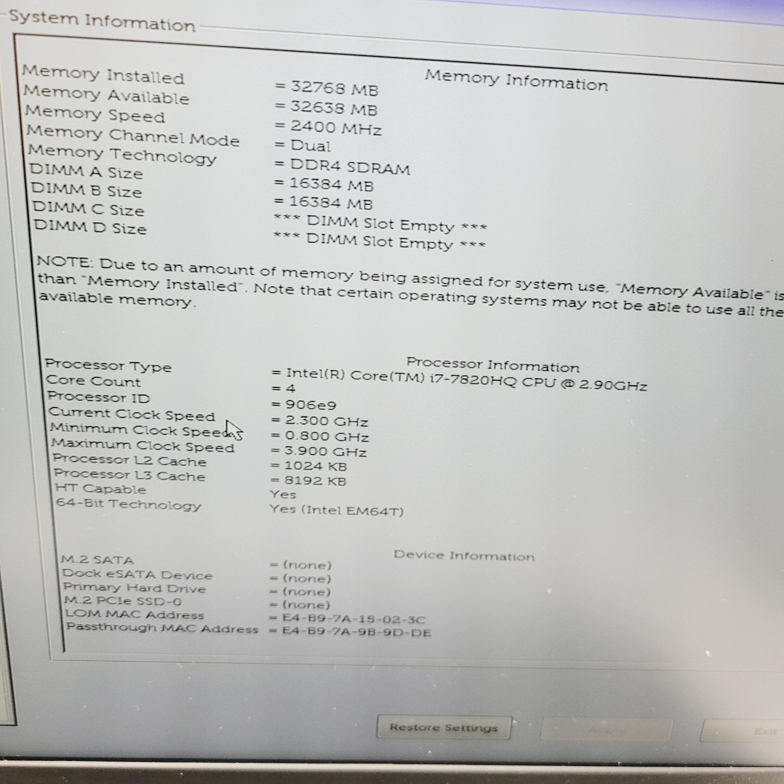 Dell Precision 7520 I7 7820HQ 32GB No HDD 15.6″ Radeon Pro 2GB – ***Boot to Bios