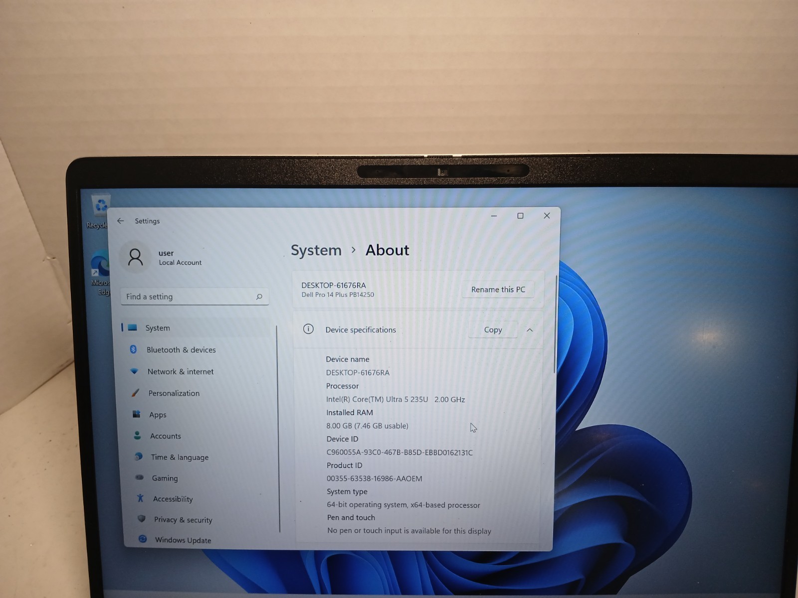 Dell Pro 14 Plus PB14250 FHD+ 2.0 GHz Ultra 5 235U 8GB 256GB SSD WIN11 #97