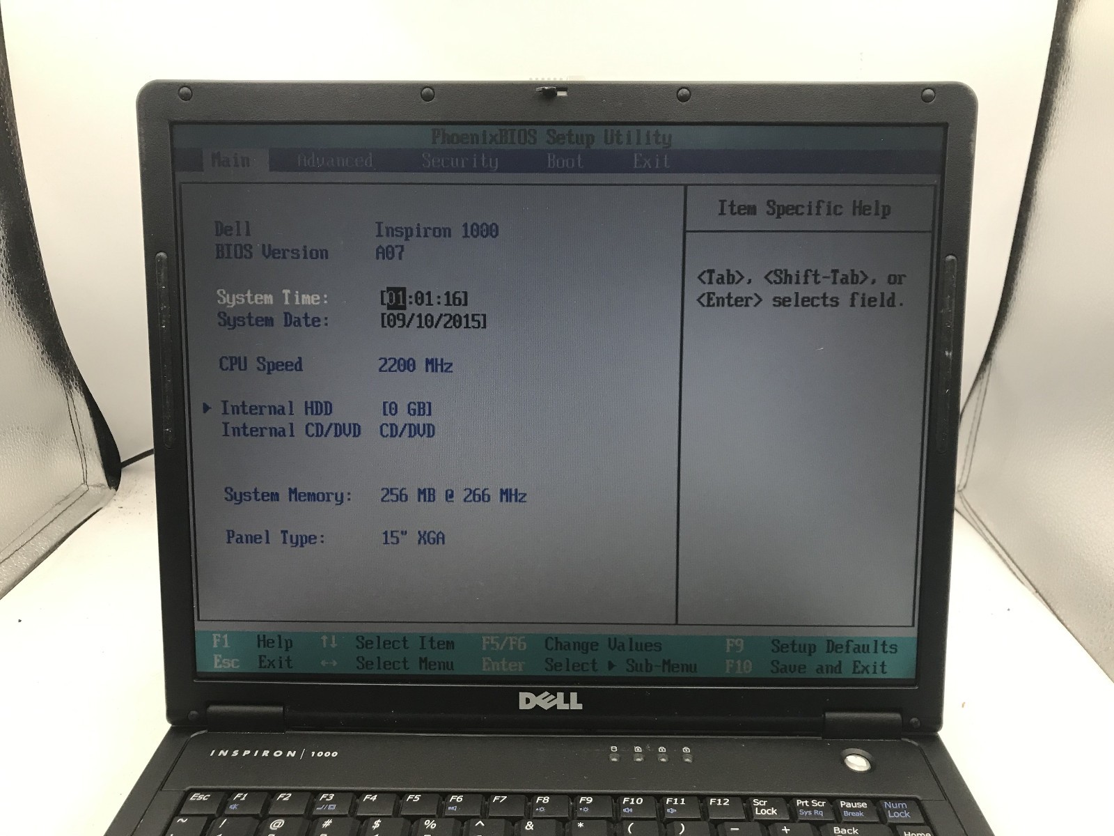 DELL INSPIRON 1000 – BOOTS TO BIOS – INTEL CELERON 2.2MHZ – 256MB RAM – READ -BB