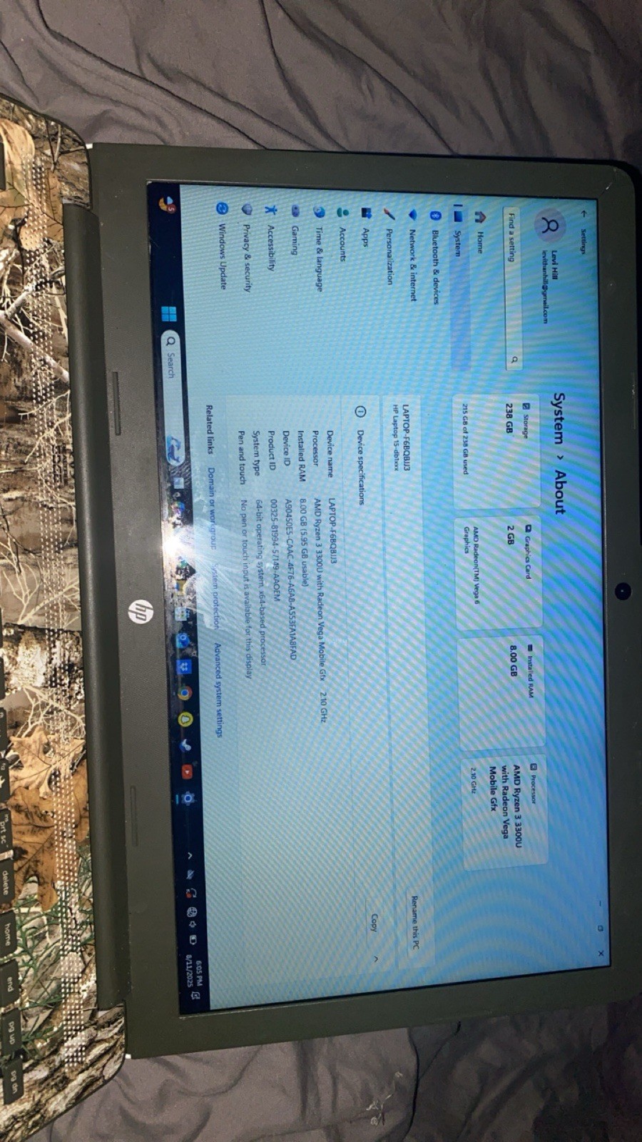 HP Laptop – Ryzen 3 3300U, 8GB RAM, 238GB Storage – Great for Everyday Use!