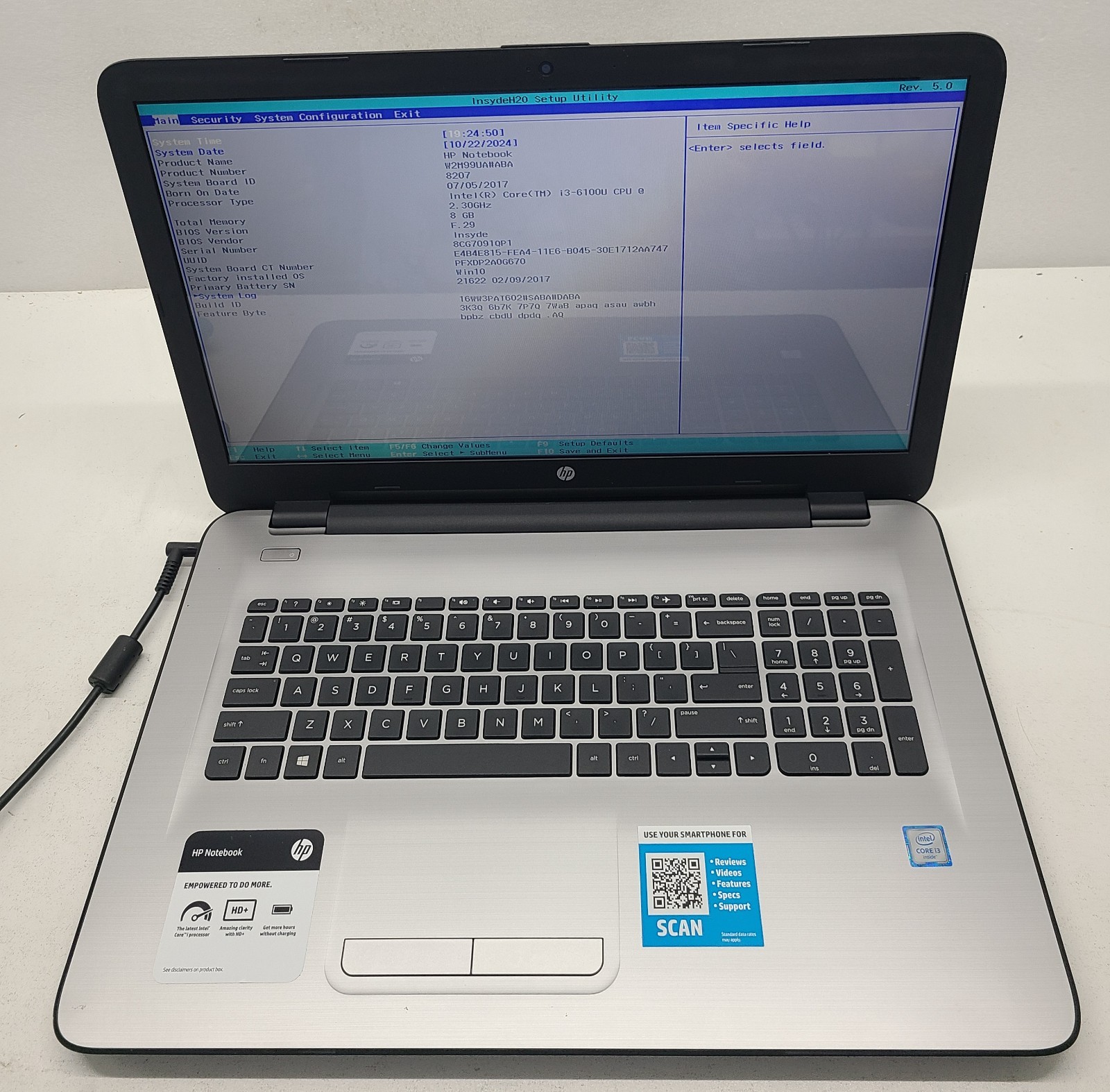HP NOTEBOOK 17-X061NR 17.3″ Laptop Intel Core i3-6100U 8GB Ram NO HD/OS (FL)