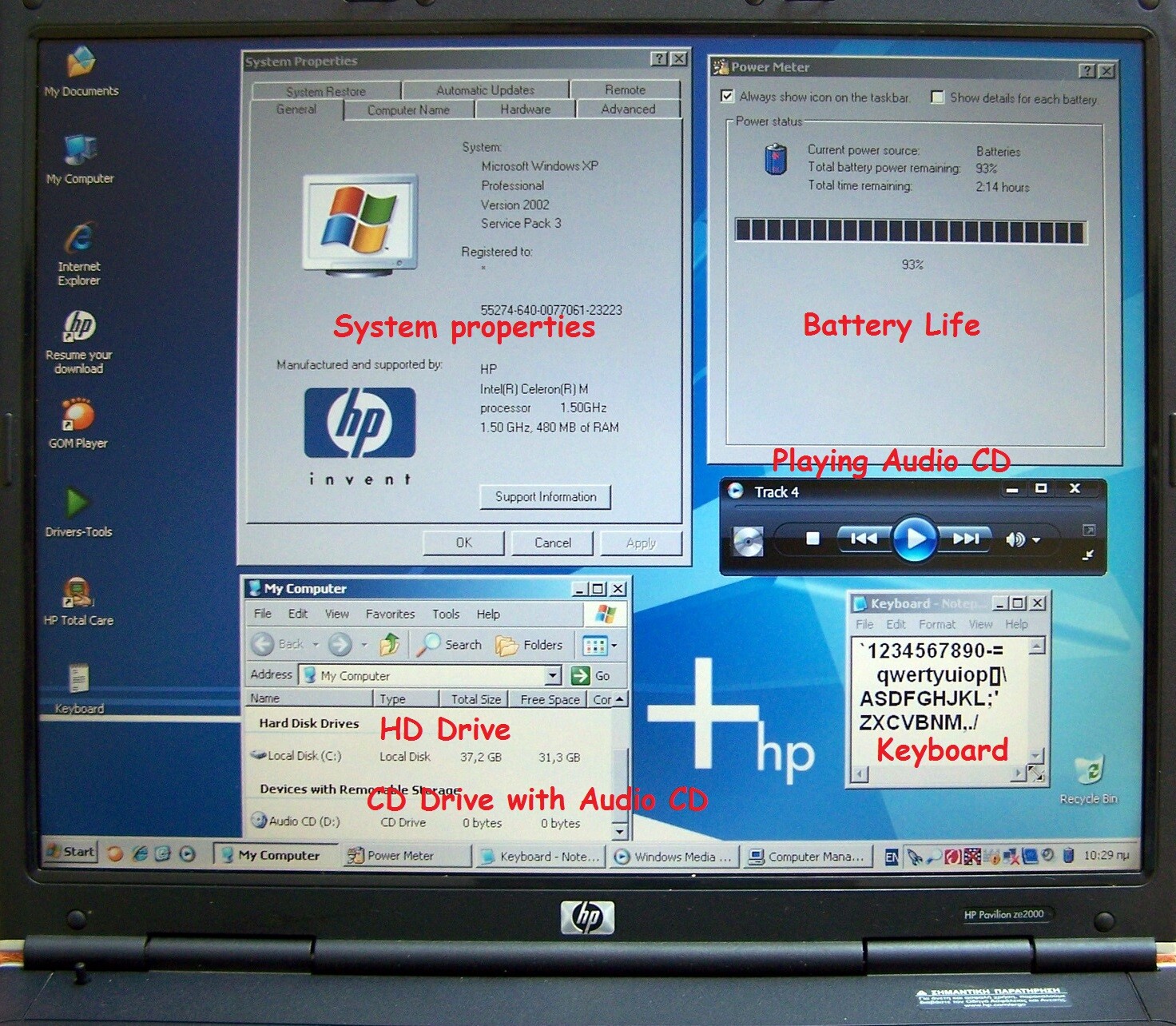 HP ZE-2000 Laptop 15″ Intel Celeron M 1.5GHZ 512GB ram 40GB HD -ze2101 4125 5730