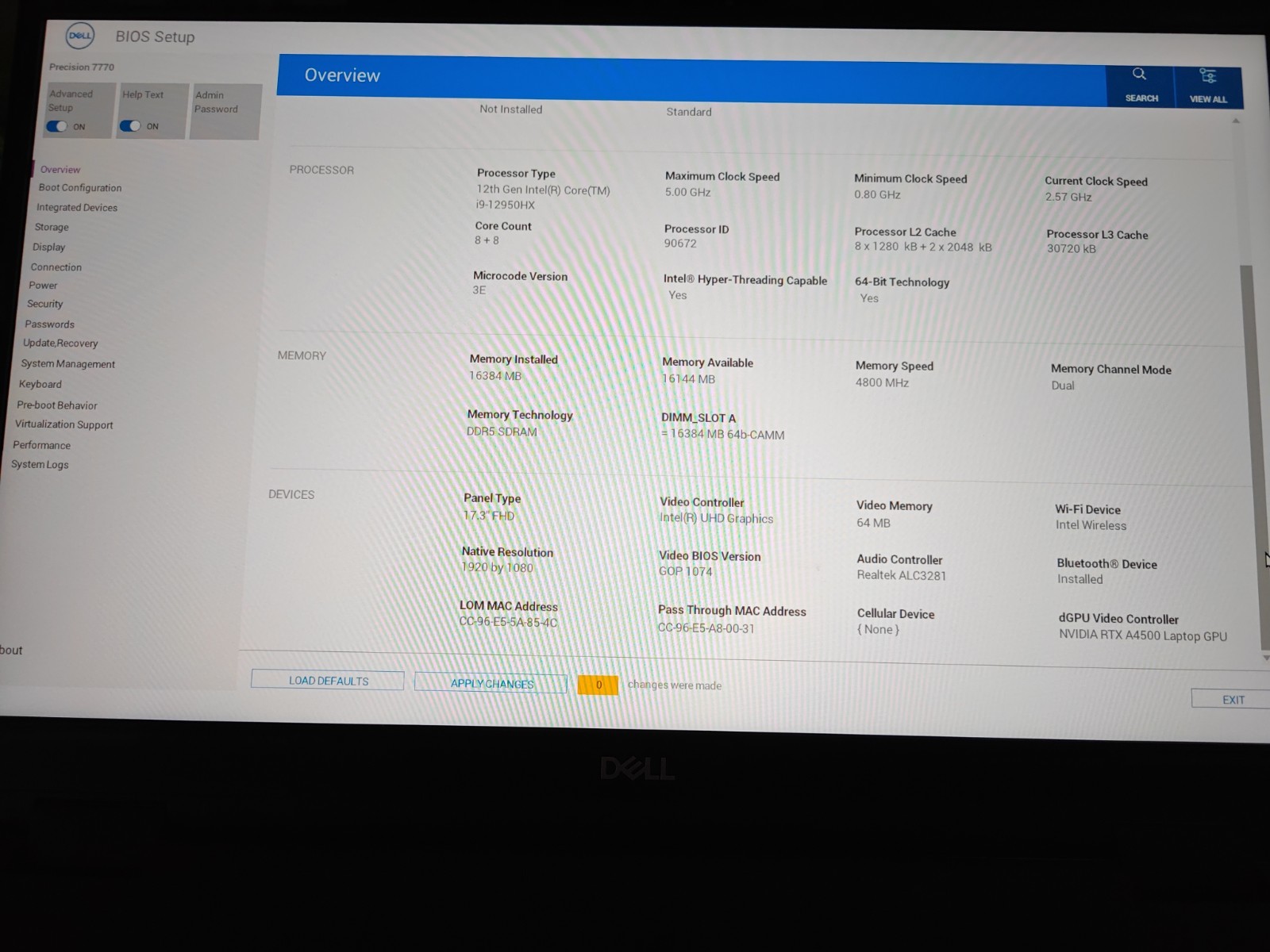 Dell Precision 7770 17.3 FHD i9-12950HX NVIDIA RTX A4500 16GB READ AS IS