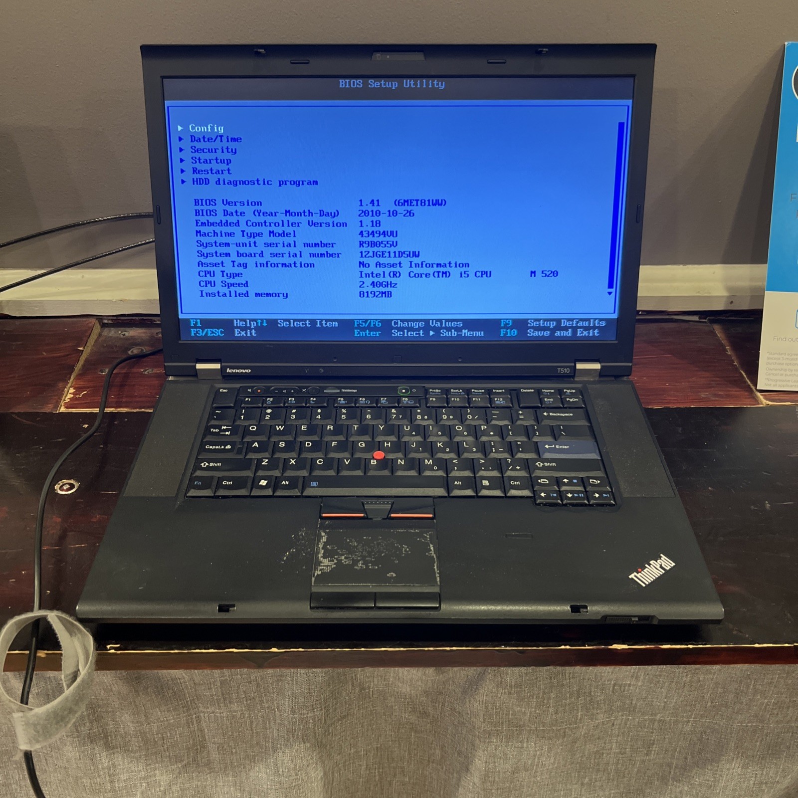 Lenovo ThinkPad T510 Intel i5-M520 2.4GHz 8GB NO HDD