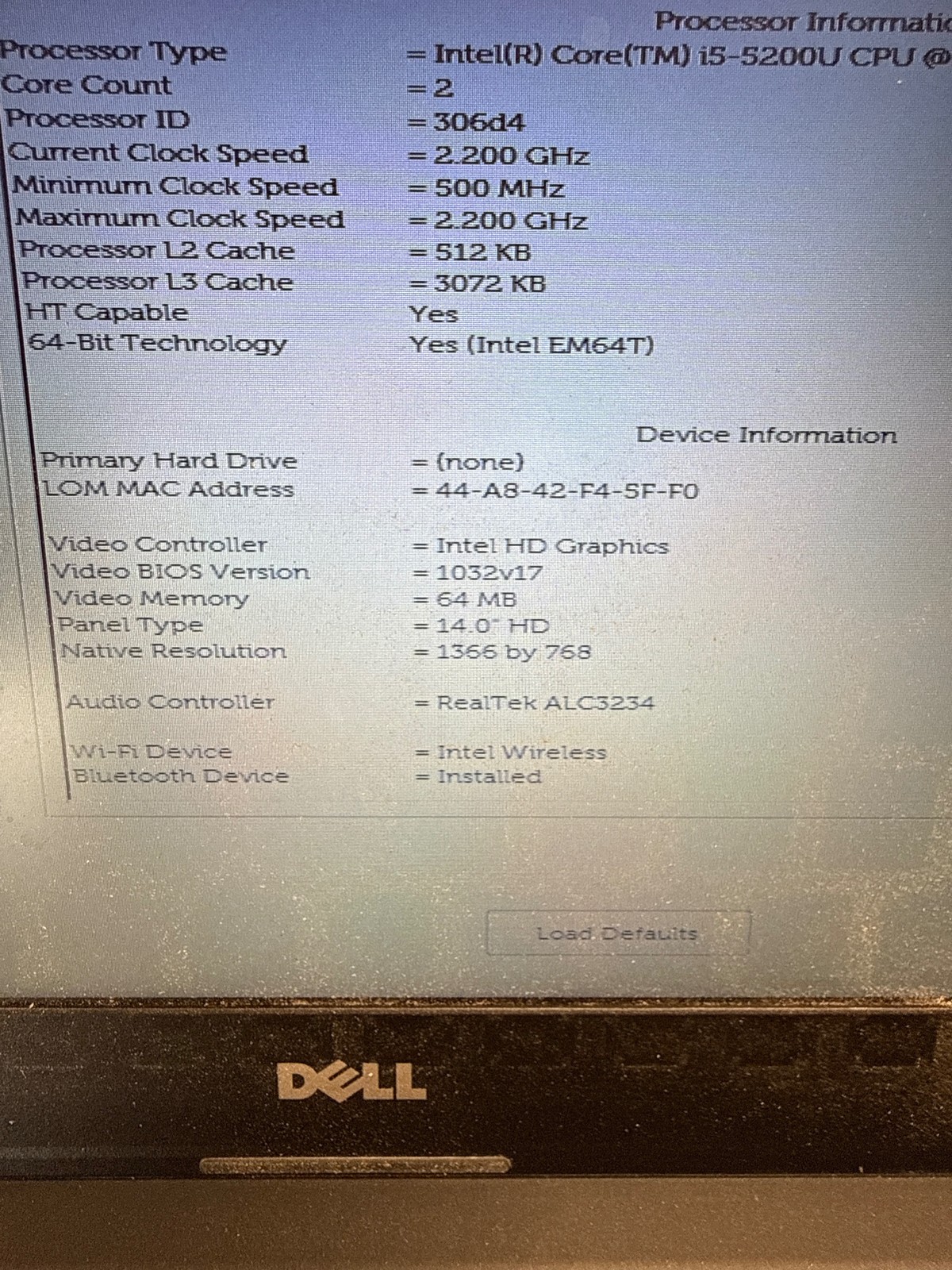 Dell Latitude 3450 i5-5200U 2.2GHz 8GB No Drive 14″ HD Graphics