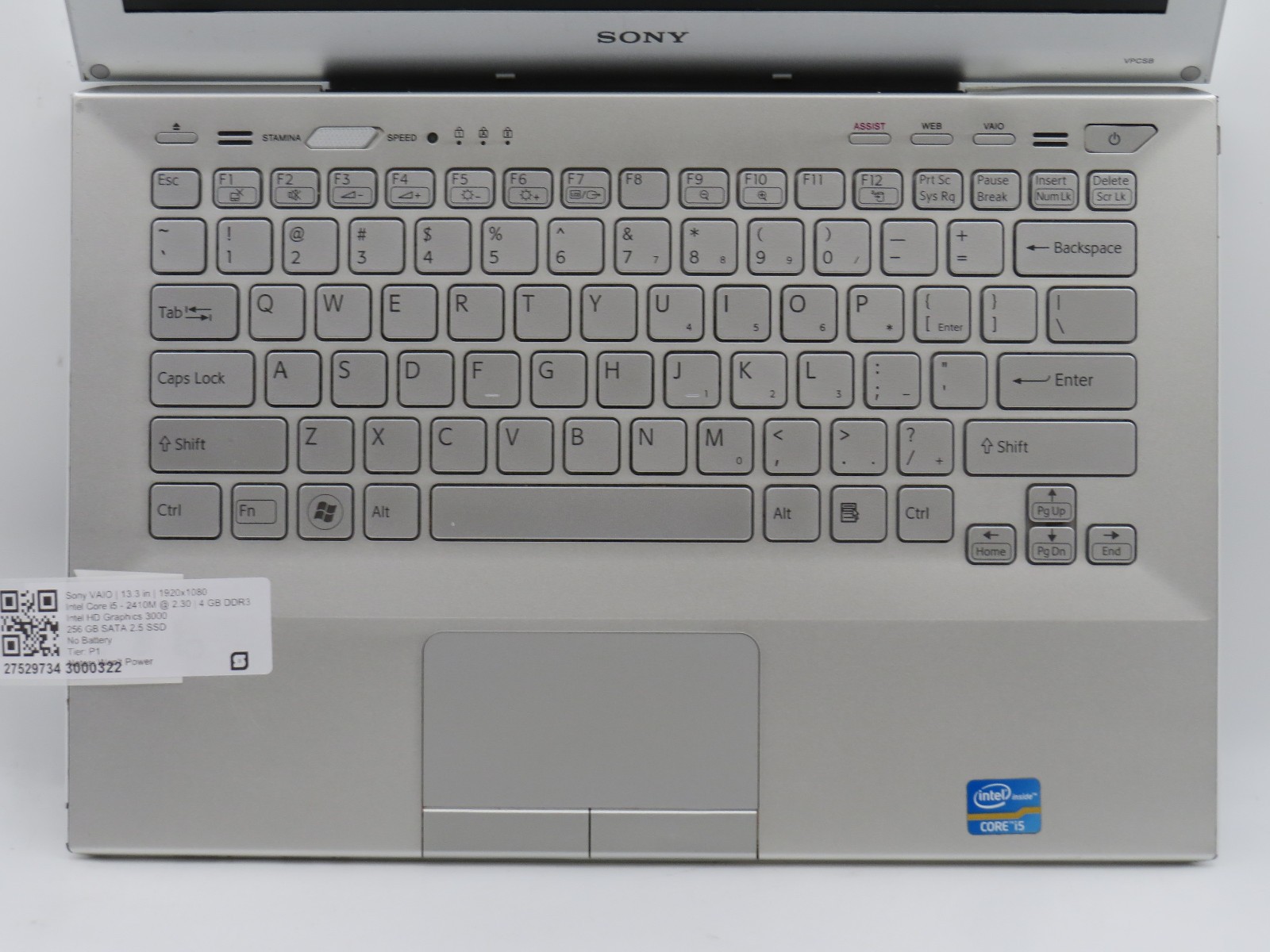 Sony Vaio i5-2410m @ 2.3GHz 4GB DDR3 256GB SSD 13.3″ No OS/AC/Battery