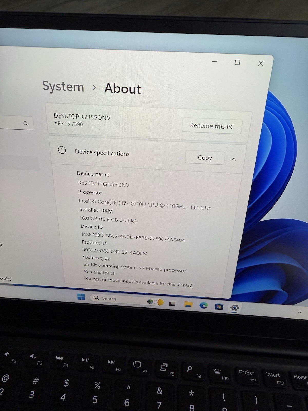 Dell XPS 13 7390 13.3″ 256 SSD Intel Core i7-10710U 1.10Ghz