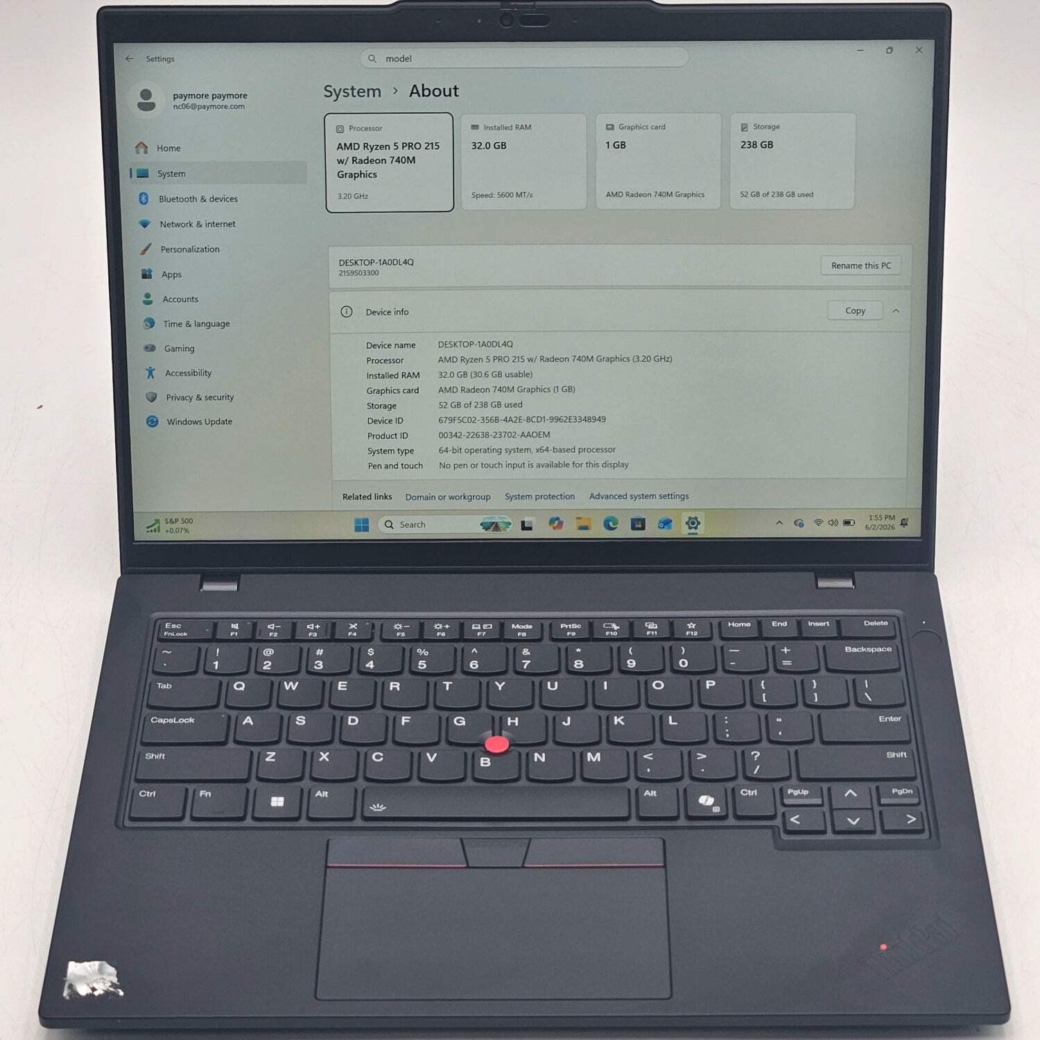 Lenovo Thinkpad l14 Gen 6 21S9S03300 14″ Ryzen 5 PRO 215 3.2GHz 32GB RAM 240GB
