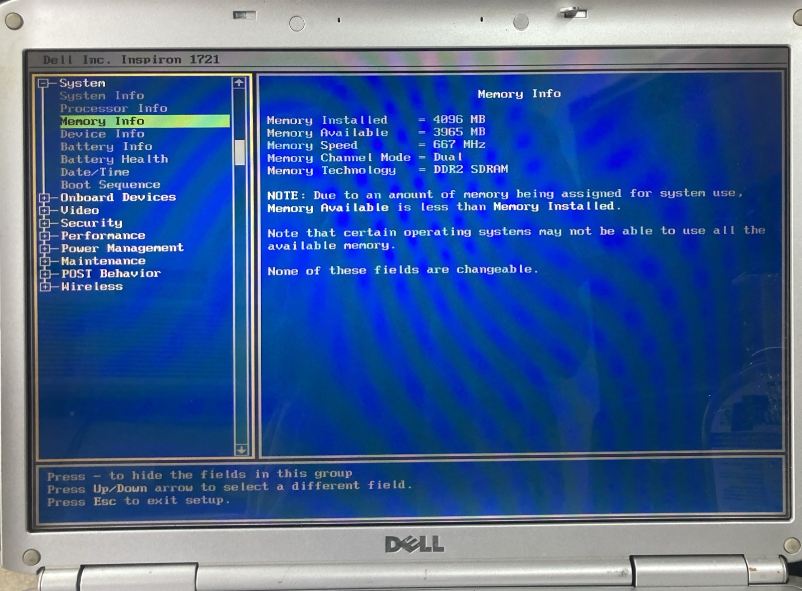 Dell Inspiron 1721 AMD Dual-Core 1.8GHz 4 GB NO HDD Boot to BIOS
