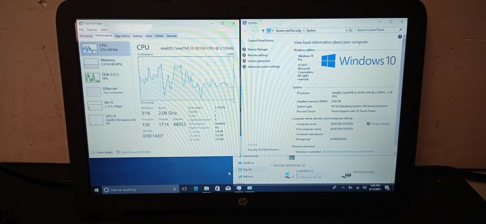 HP 15-ac121dx i3-5010U 2.1GHz 6GB RAM 1TB HDD 15.6″ Touch Win10 CND530044Q