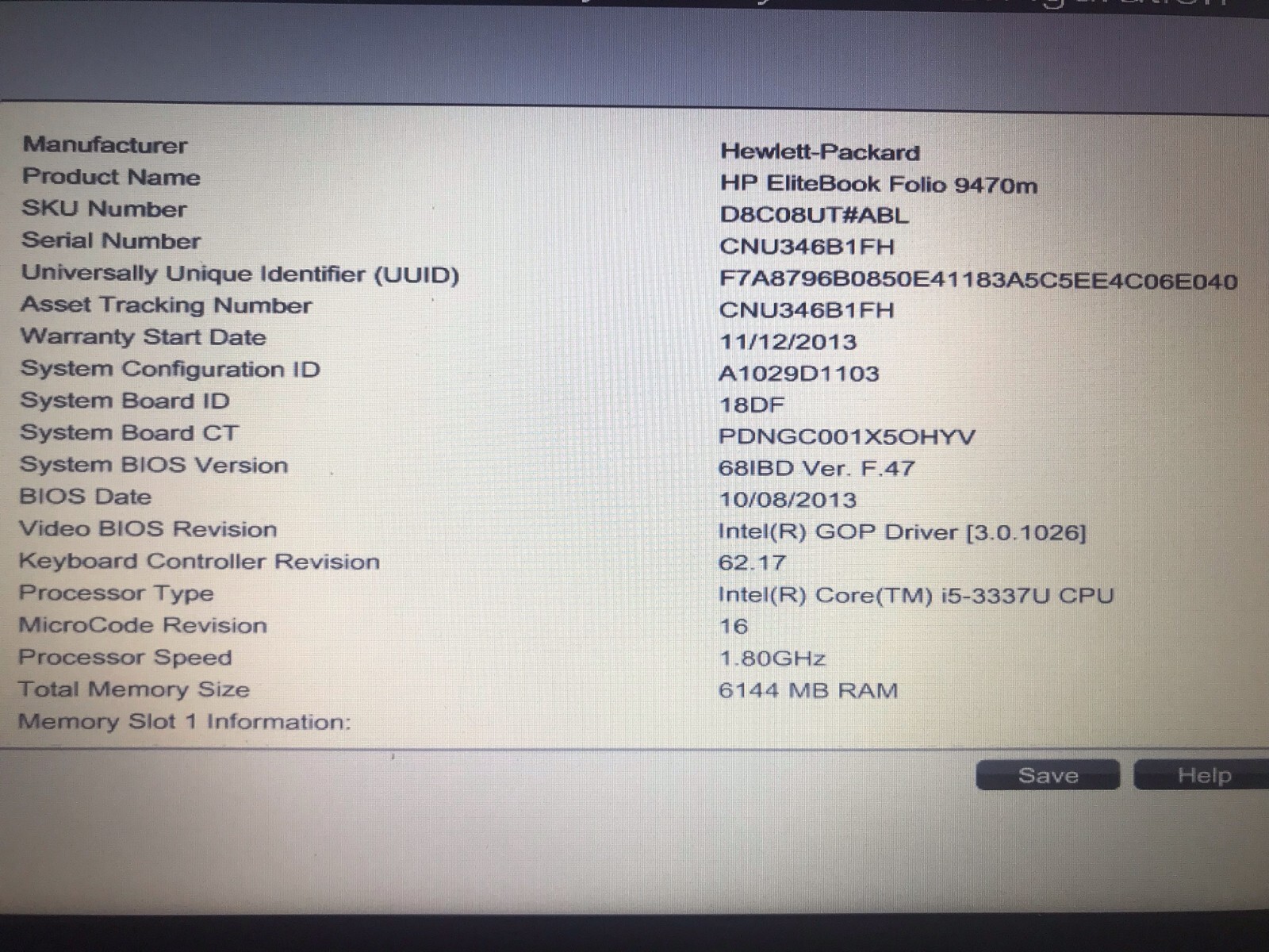 HP ELITE BOOK FOLIO 9470M/ I5-3337U/ 1.8 GHZ/ 6 GB RAM/ NO HDD/ WITH CADDY