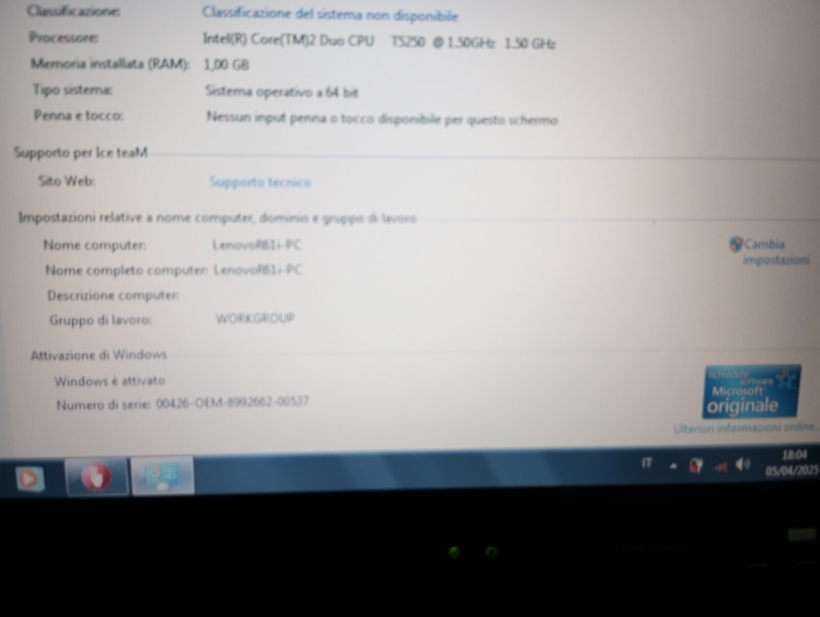 laptop pc lenovo thinkpad r61i + windows 7
