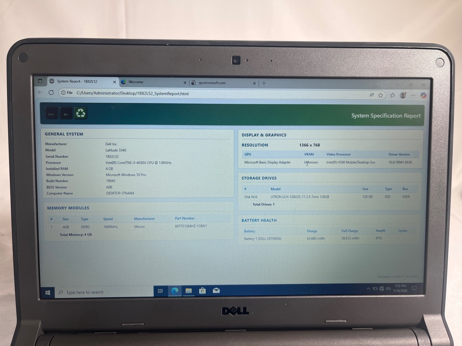 Dell Latitude 3340 i3-4030U 1.9GHz 4GB 128GB SSD 13.3″