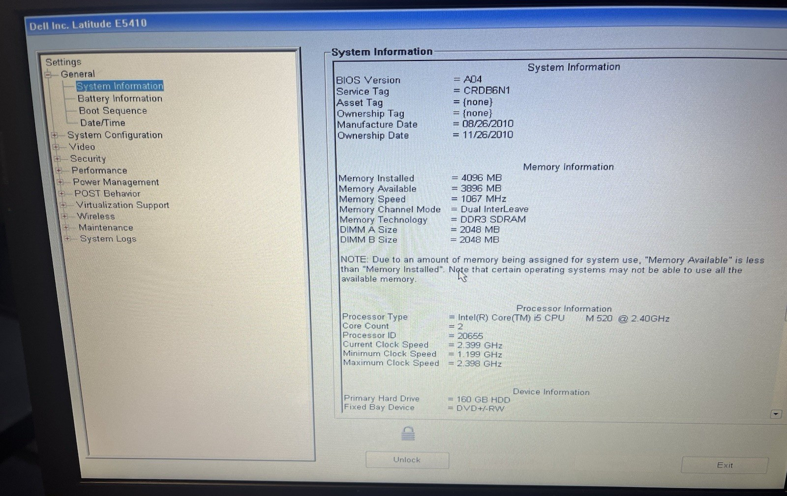 Dell Latitude E5410 i5 M 520 2.40GHz 4GB RAM 160GB HDD NO OS #3