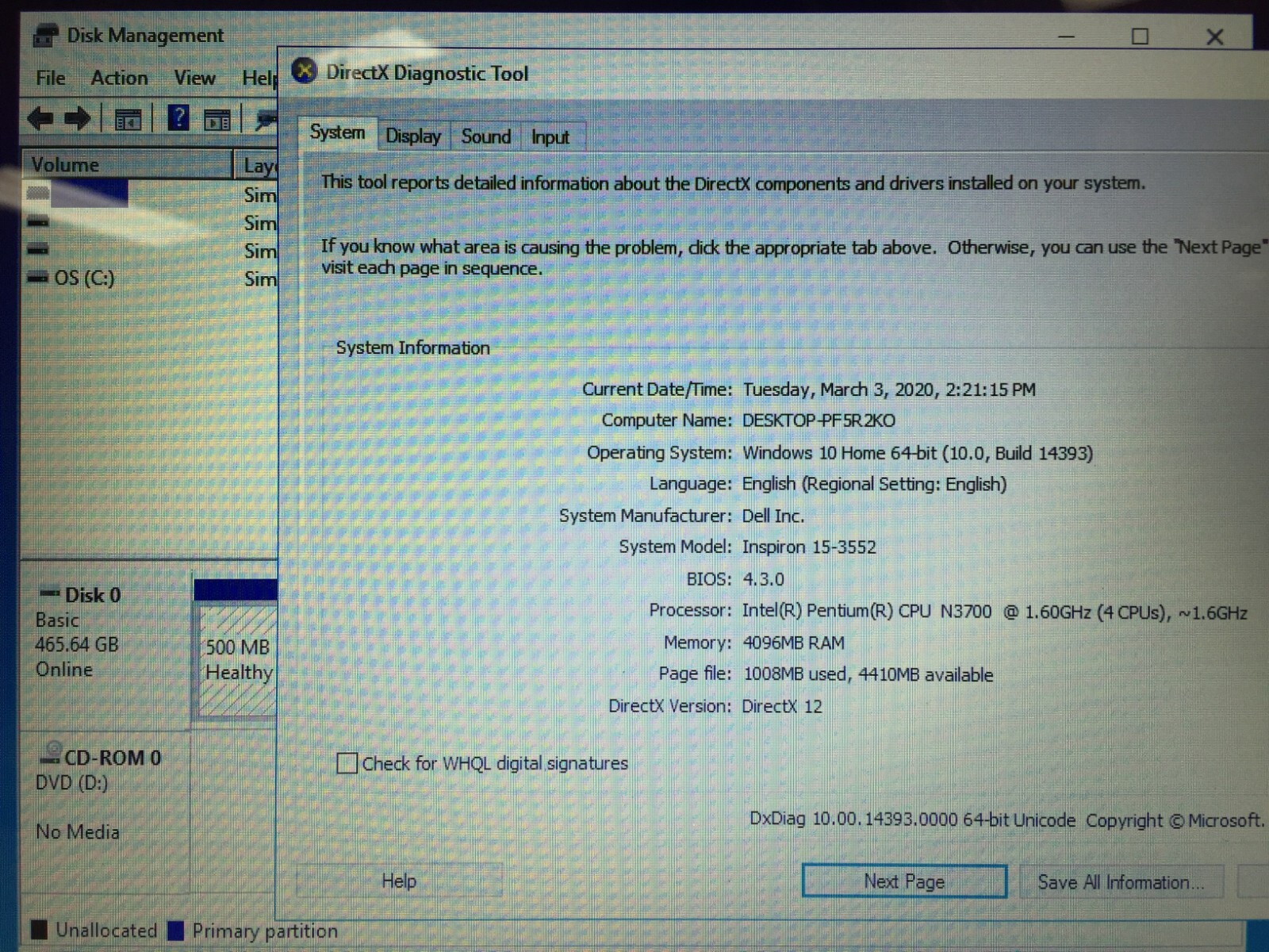 Dell inspiron 3552 15.6″ HD Non-Touch Laptop/N3700/4GB RAM/512GB HDD/Win10 H