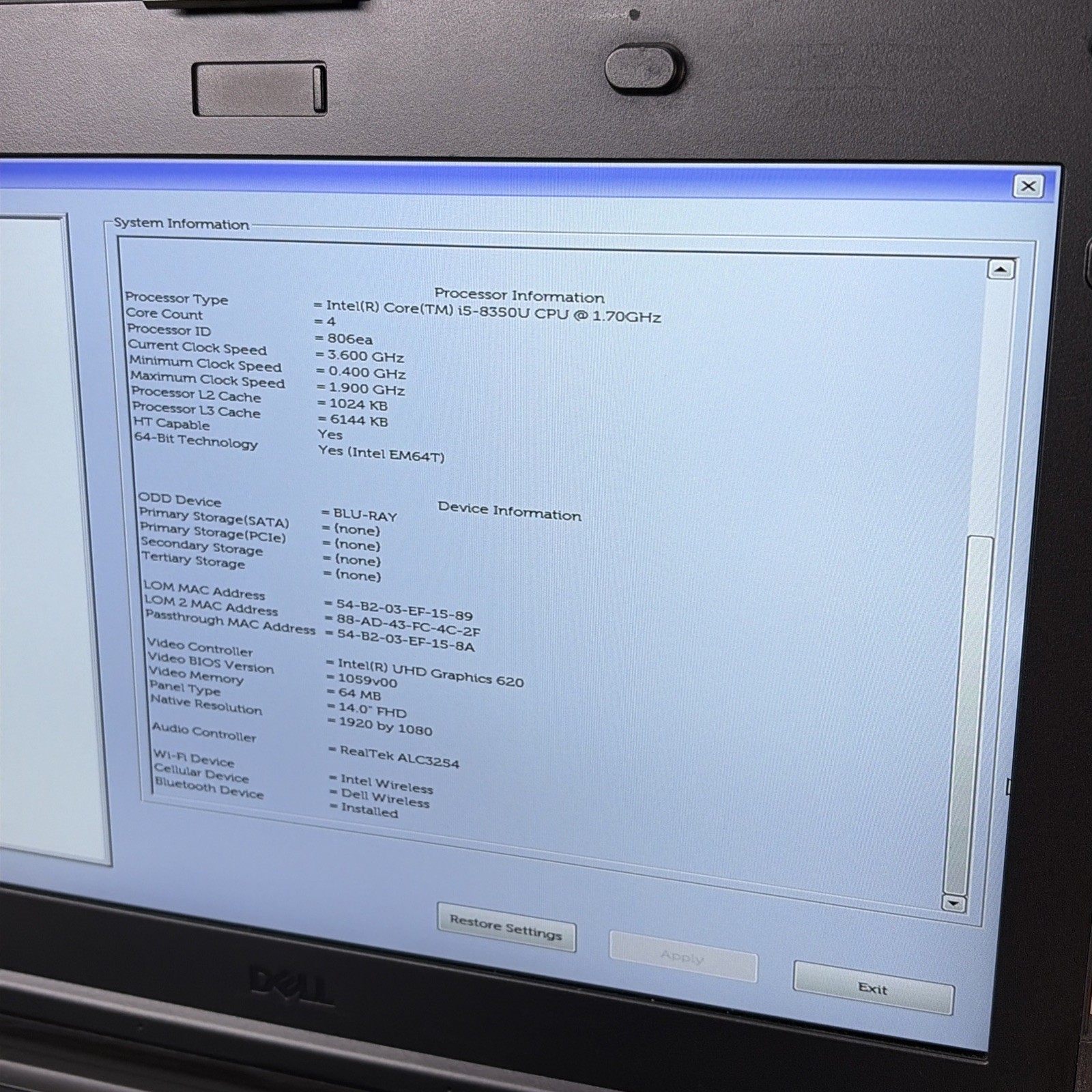 BROKEN KEY Dell Latitude 5424 Rugged 14″ i5-8350U 16GB RAM Touch NO SSD NO OS