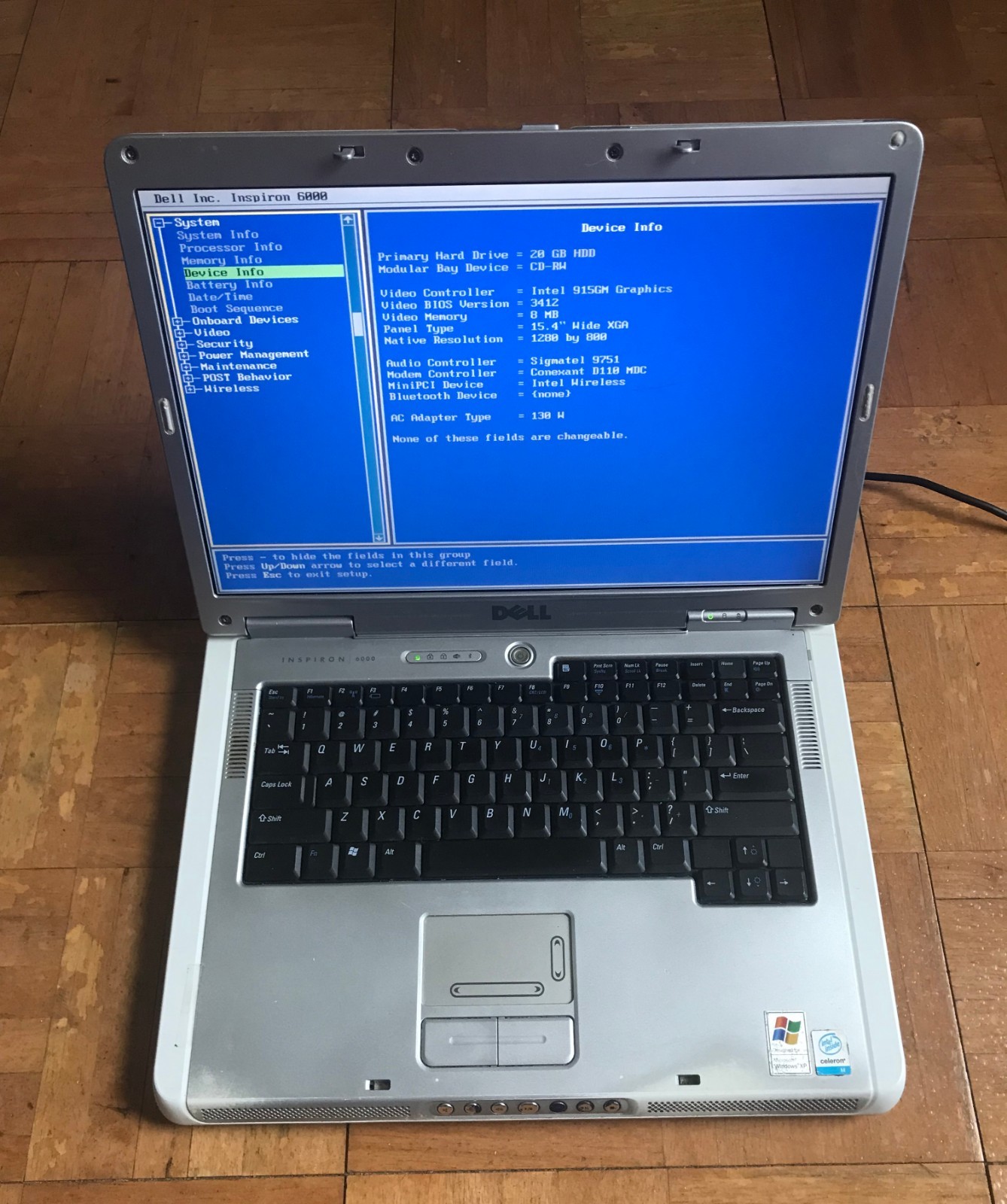 Dell Inspiron 6000 Intel Pentium 1.50GHz 2 Gig Ram 20GB HDD (No Charger ) AS IS