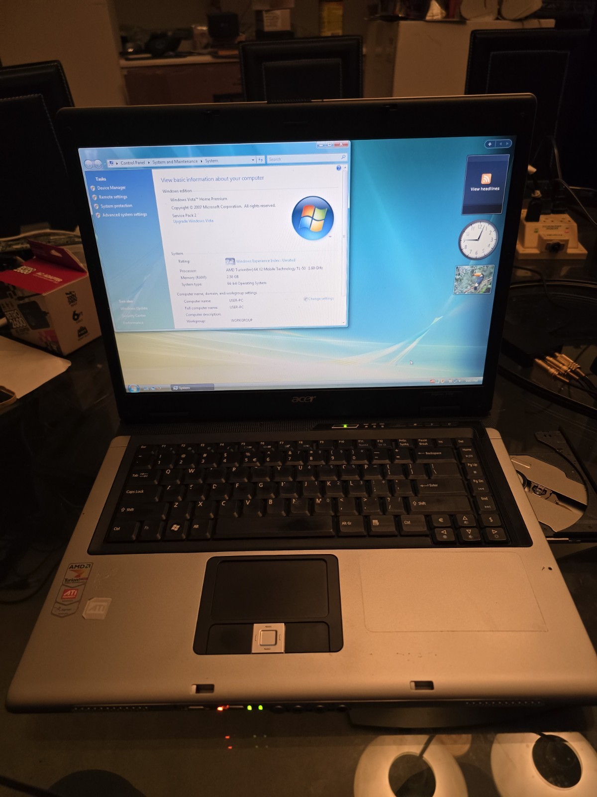 Acer Aspire 5100 Laptop AMD Turion 64 X2 TL-50 1.60 GHz 160GB HD WIN VISTA
