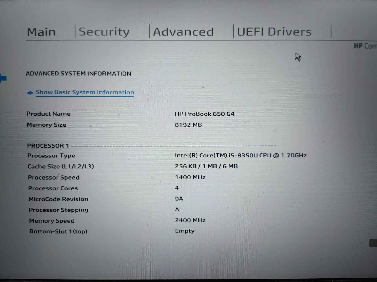 HP ProBook 650 G4 15.6″ i5-8350U 8GB RAM NO SSD/OS