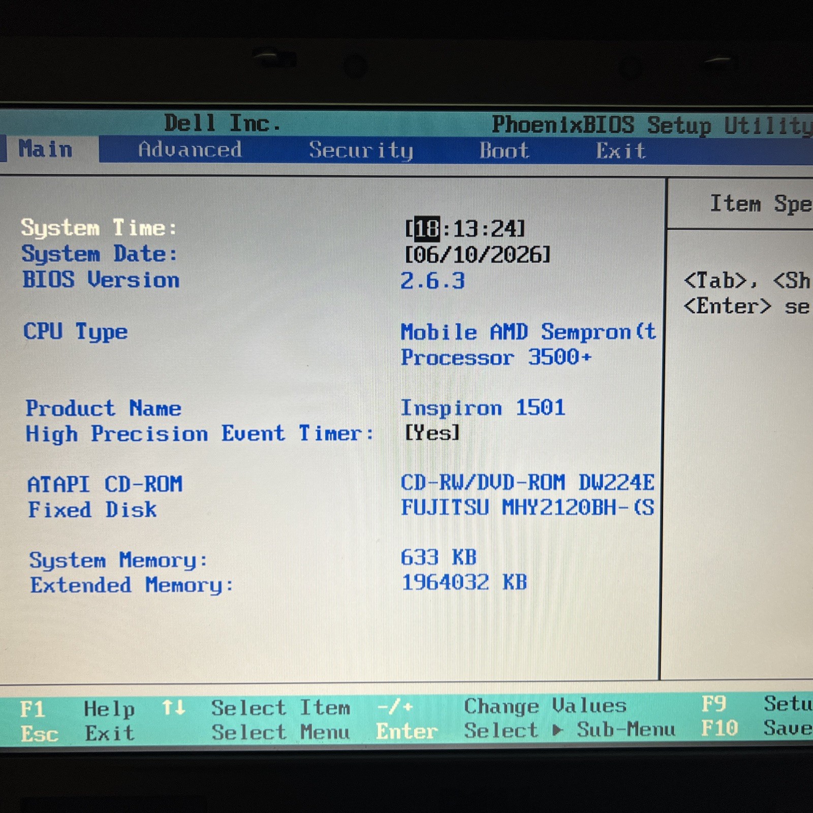 Dell Inspiron 1501 15.4″ AMD Sempron 1.6GHz 2GB RAM 120GB HDD Radeon XP Pro SP3