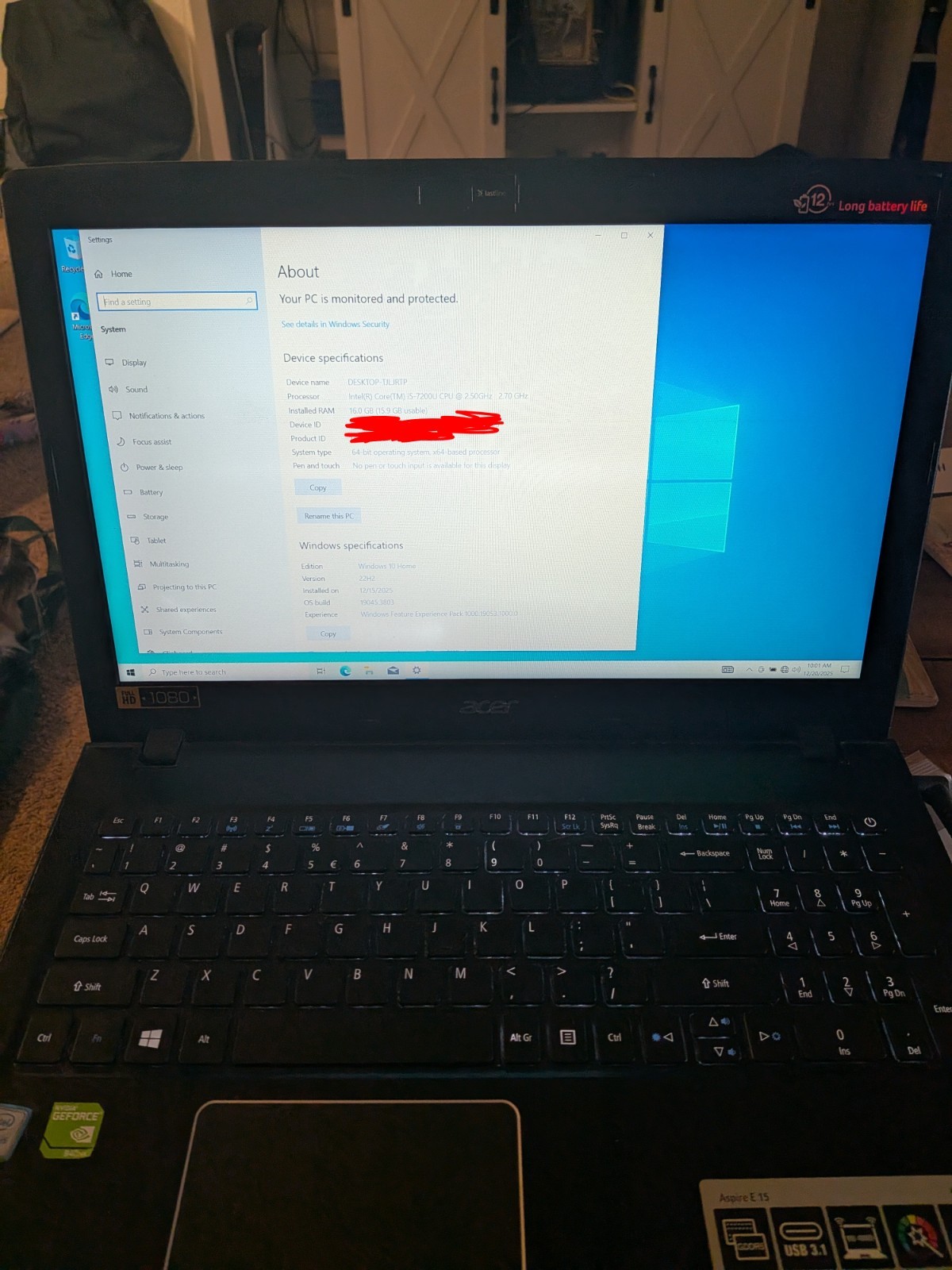 Acer Aspire E15 E5-575G 15.6″ 256GB-SSD 16GB Win10 Gaming