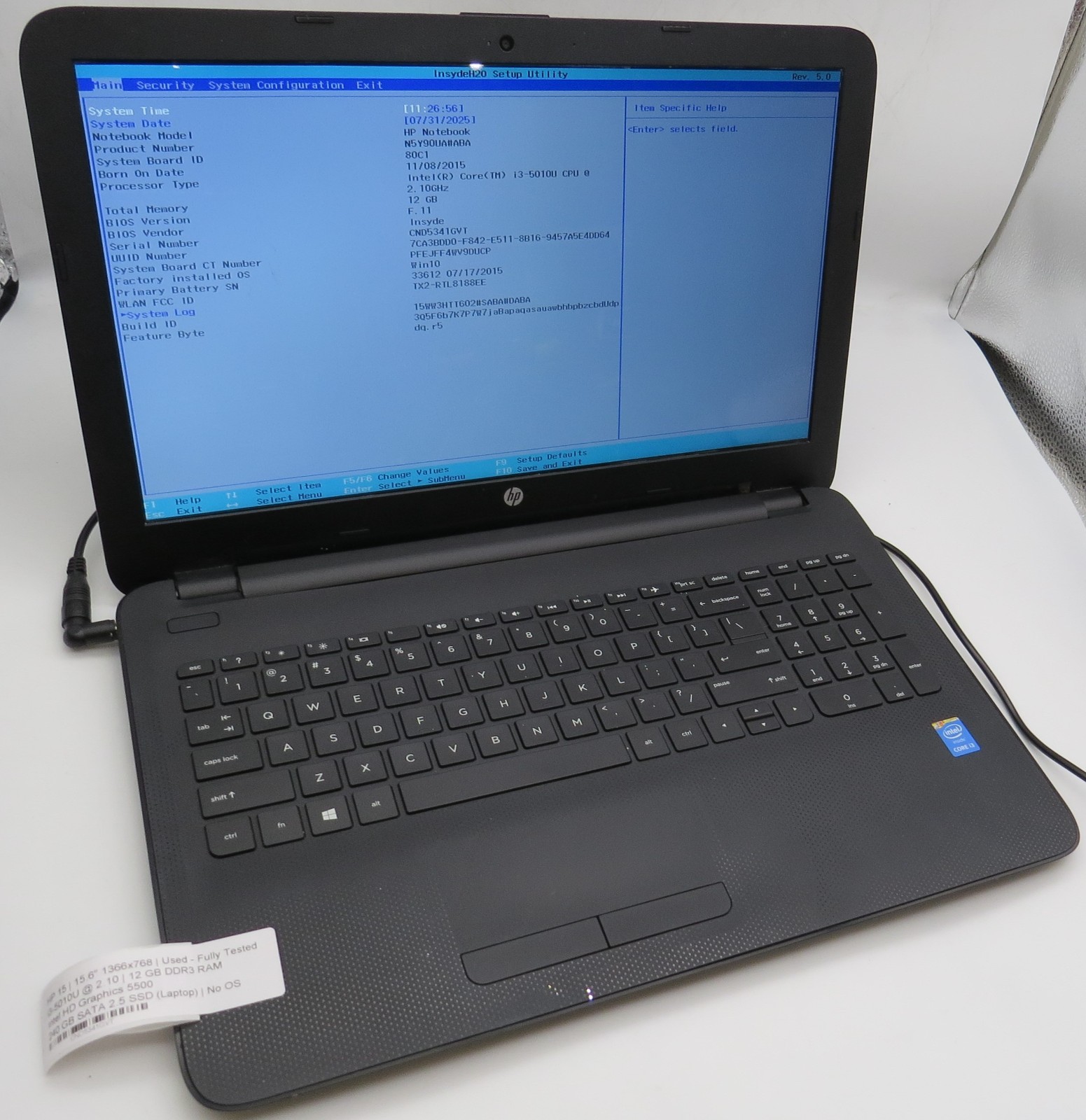 HP Notebook 15-15.6″-i3-5010U@2.1GHz-12GB DDR3 RAM-240GB 2.5 SSD-NO OS