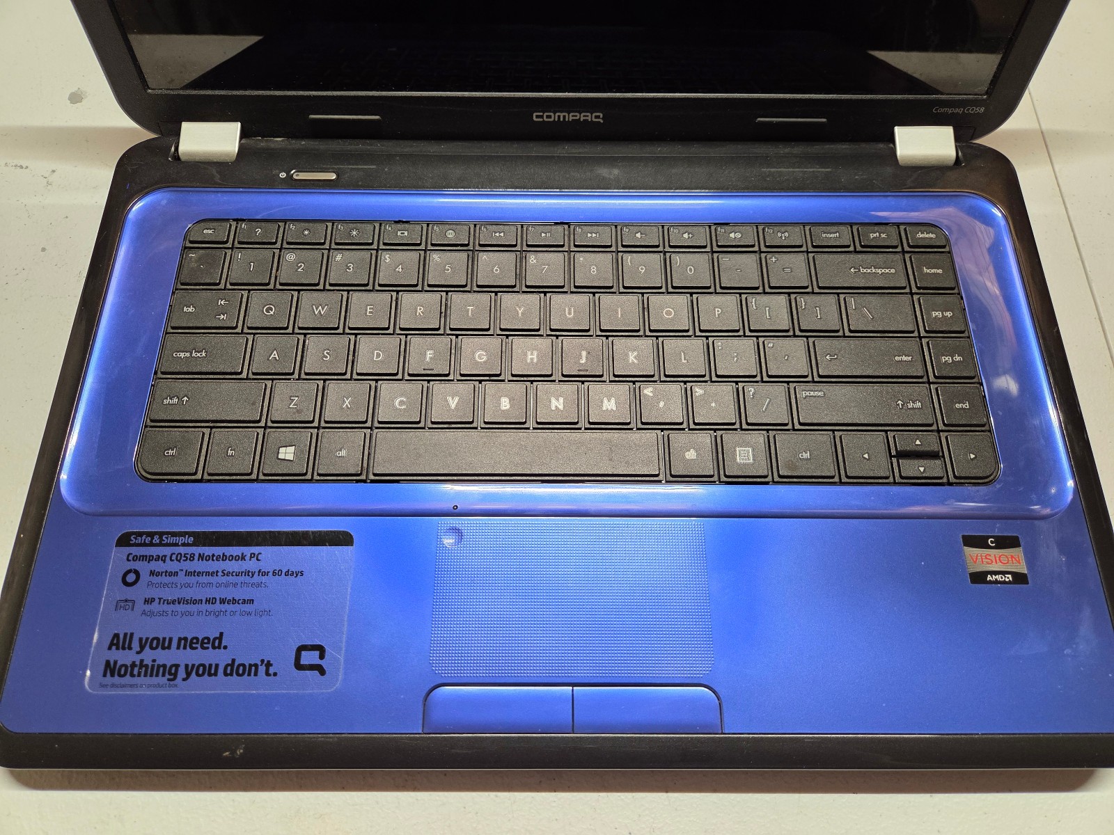 Compaq Presario CQ58 AMD C-60 1Ghz Dual-Core APU 2GB RAM NO HDD HEALTHY BATTERY