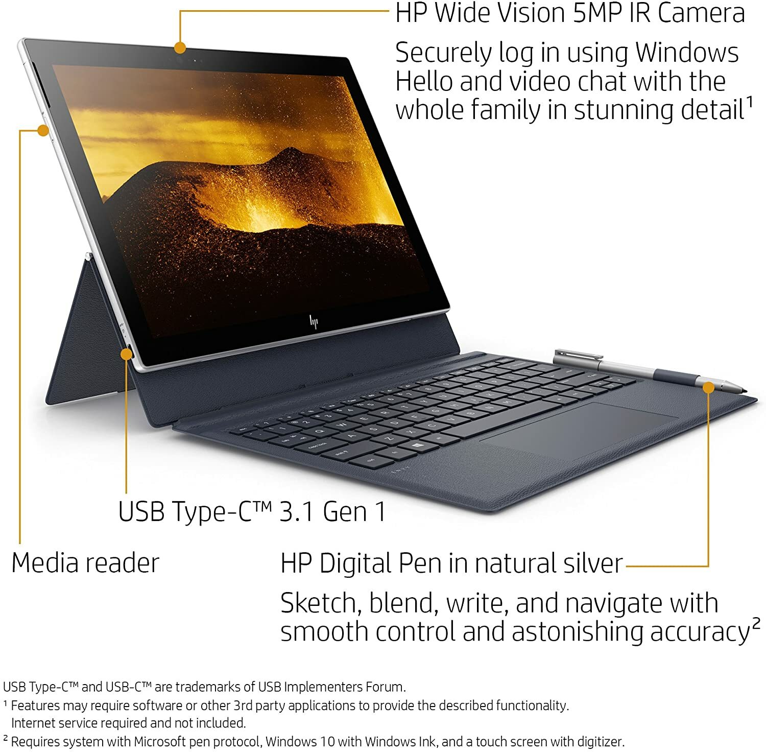 HP Envy x2 Laptop 12.3″ 128GB 4GB RAM, 2.2GHz Snapdragon 835 3SR51UA#ABA