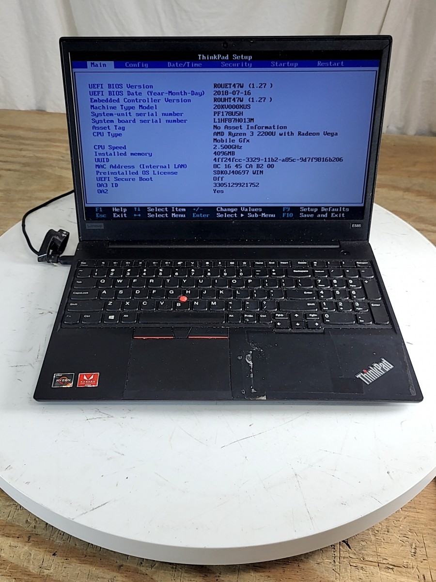 LENOVO THINKPAD E585 Laptop AMD RYZEN 3 3200U 4GB SEE NOTES