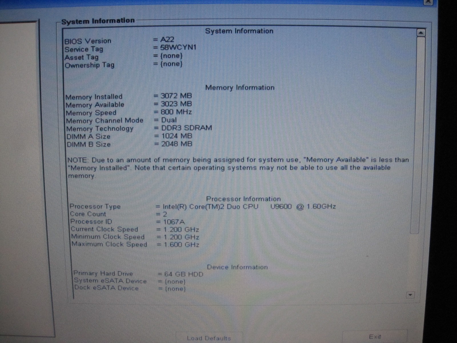 Dell Latitude E4200 Intel Core 2 DUO CPU U9600 @ 1.60GHZ / 2GB / 64GB Hard drive
