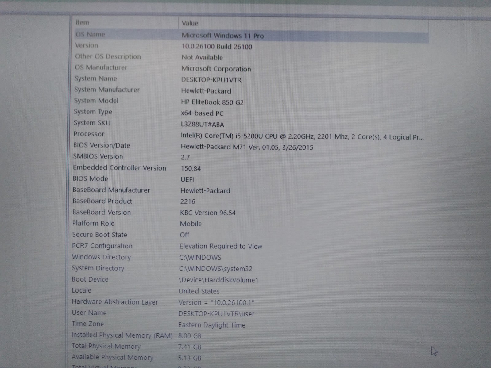HP ELITEBOOK 850 G2 15.6″ CORE i5-5200U@2.20GHz 8GB RAM 320GB HDD Win 11 Pro