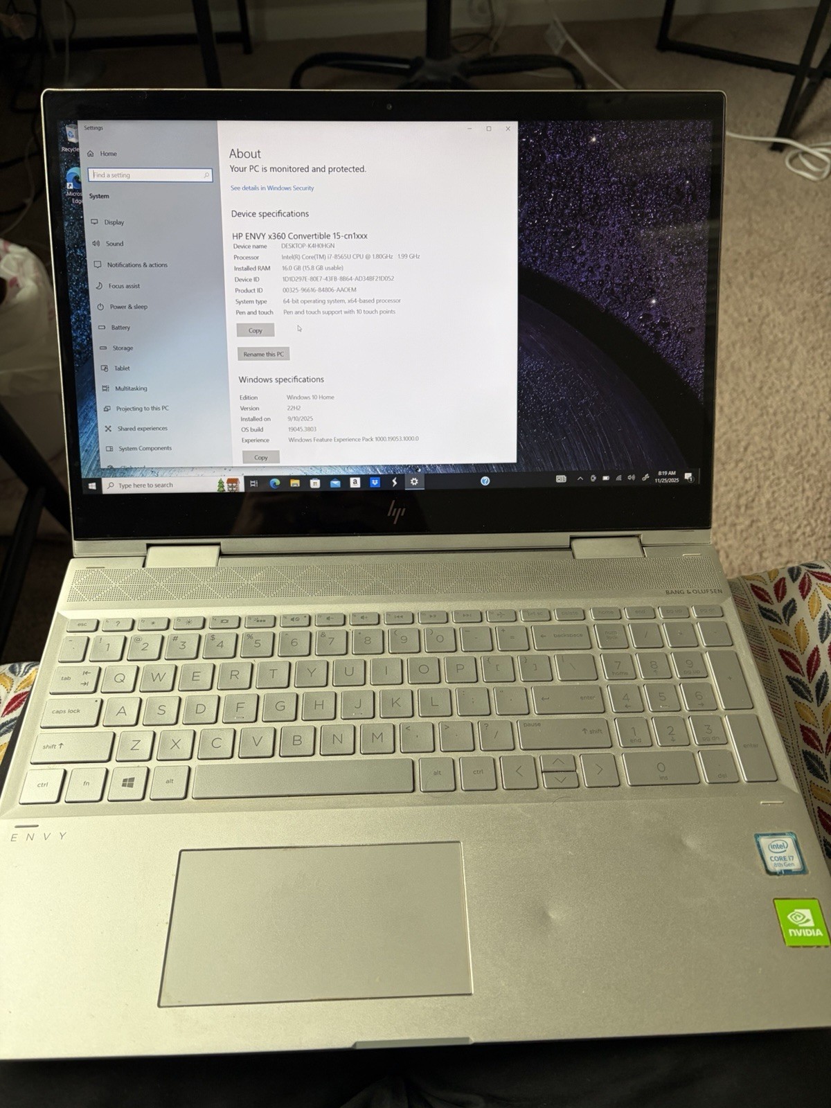 HP Envy x360 15.6″ Intel Core i7 8th Gen 8565u 16GB RAM 512GB SSD NVIDIA Graphic