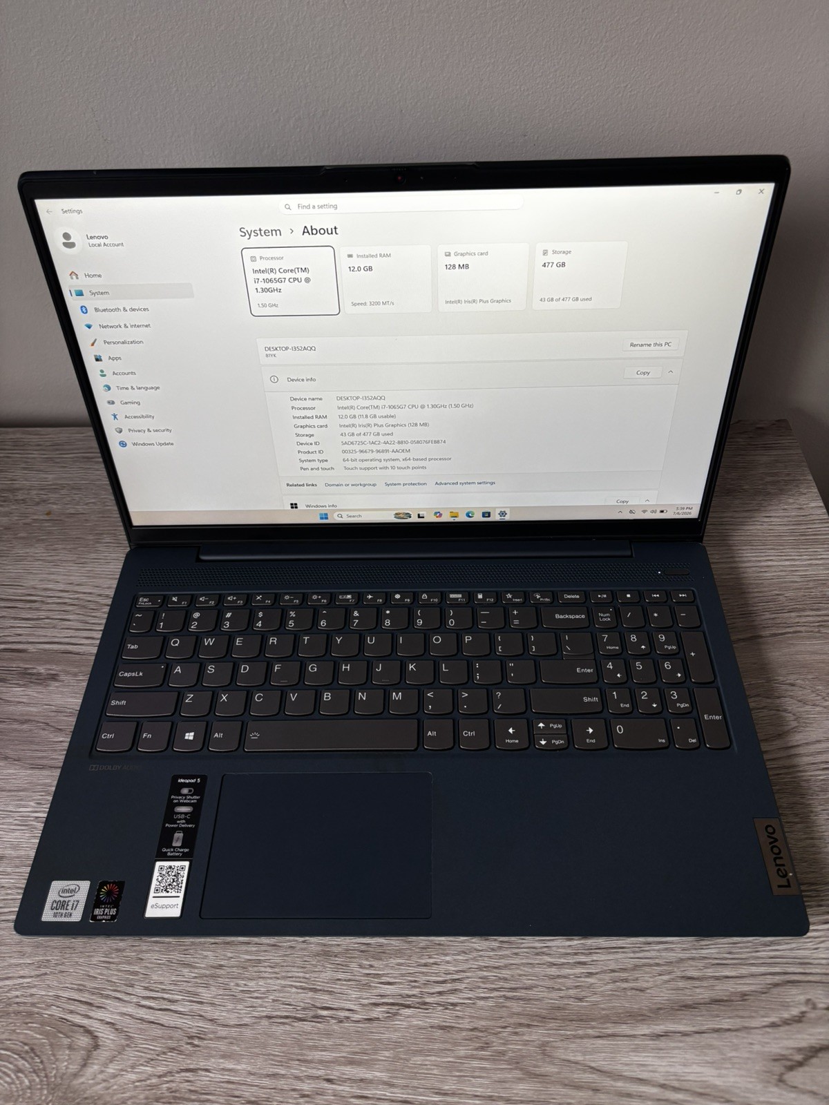 Lenovo IdeaPad 5 Touchscreen (15.6”) Intel i7-1065G7 12GB RAM/ 512GB SSD Win11