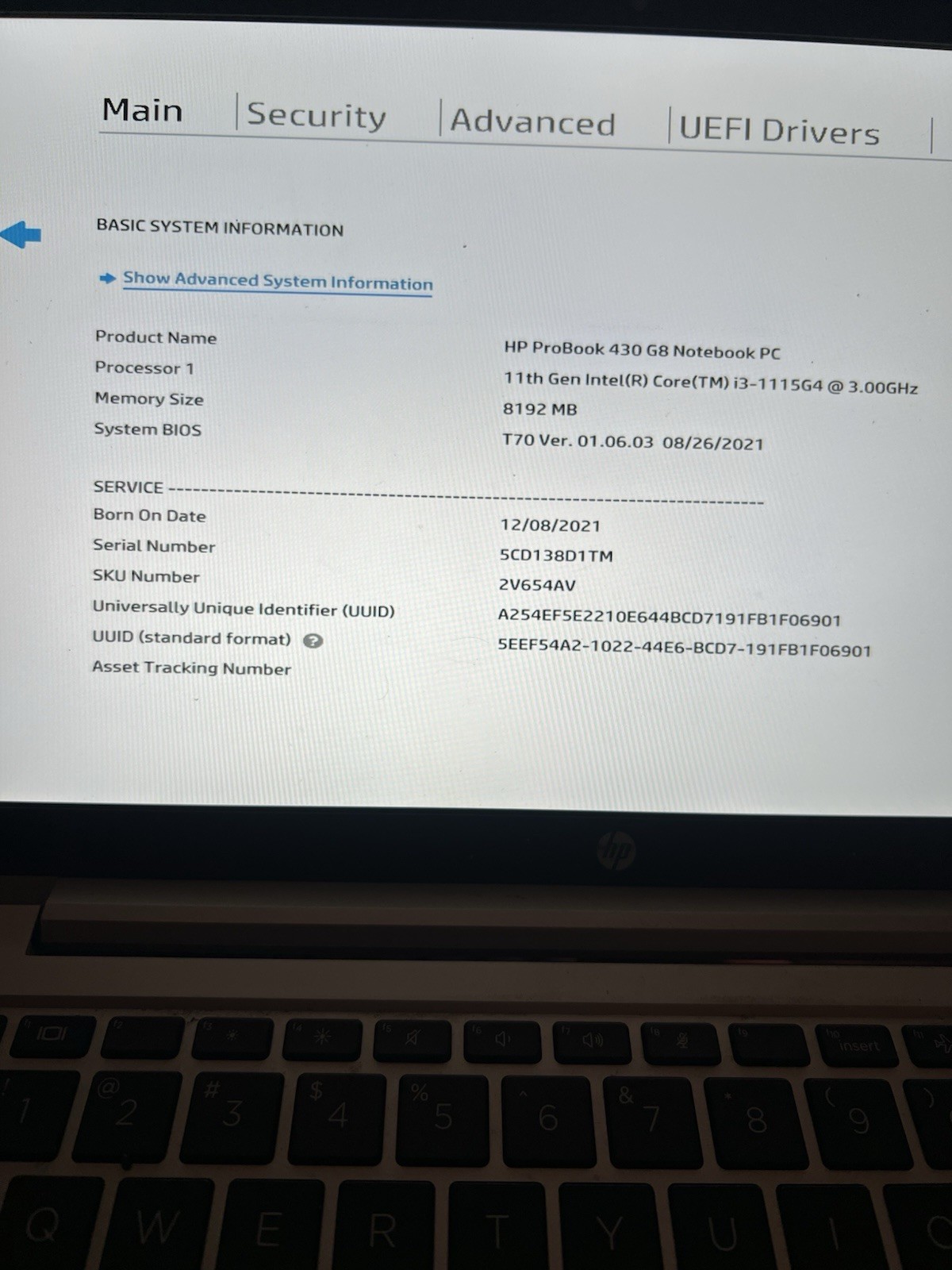 HP ProBook 430 G8 Intel Core i3-1115G4 @ 3.00Ghz 8GB RAM 256SSD NO OS