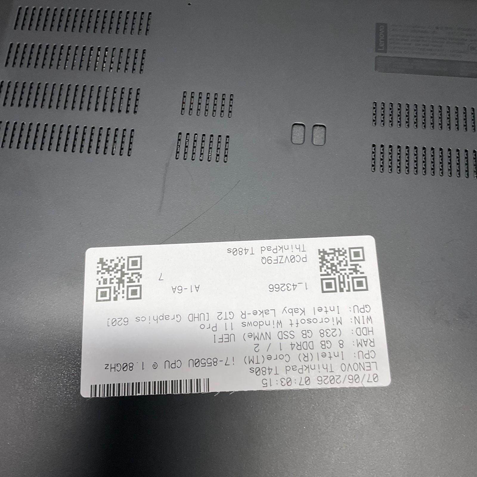 Lenovo ThinkPad T480s Intel i7-8th Gen 1.90GHz 8GB RAM 256GB SSD Windows 11 Pro