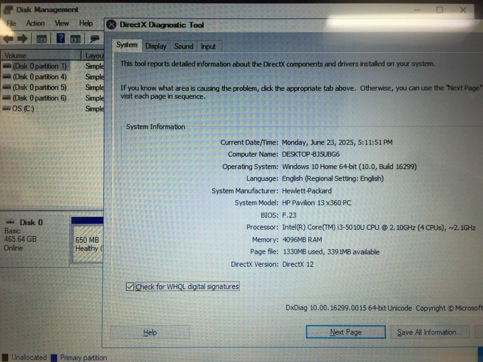 *Bad Battery*HP Pavilion 13-a110dx 13.3 Touch Laptop/i3-5010U/4GB/500GB HDD/W10H