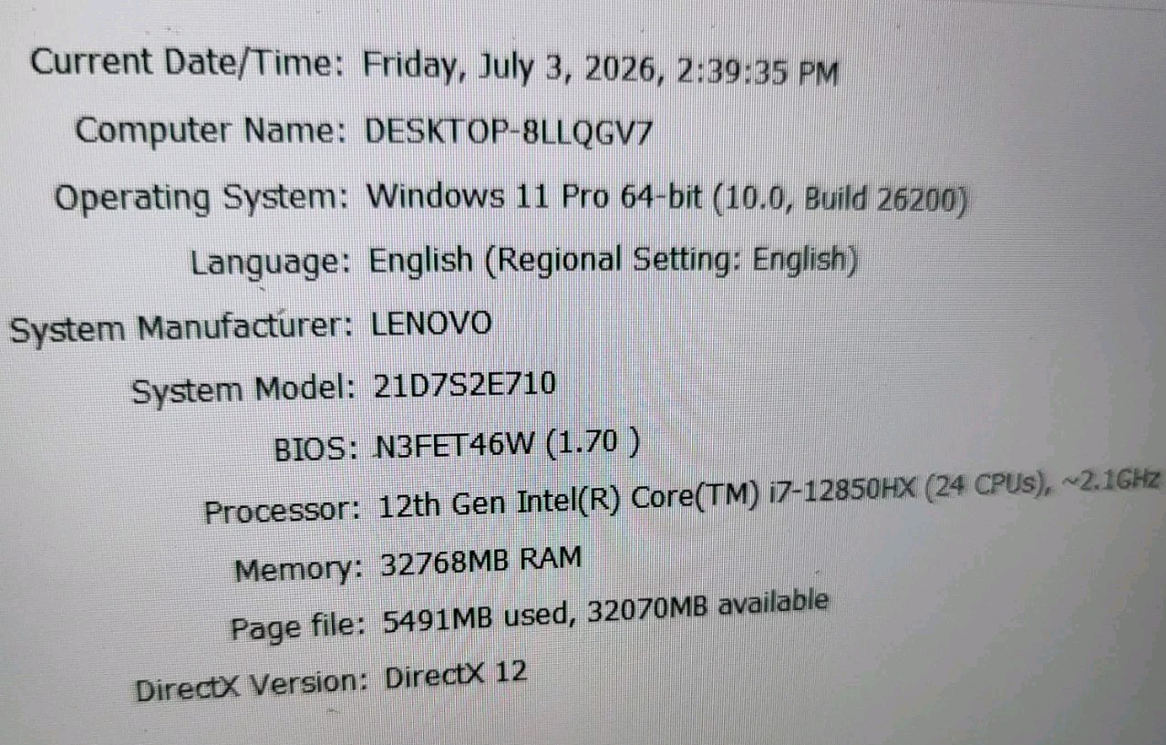 Lenovo ThinkPad P16 12th Gen i7-12850HX 24xCPU@2.1GHz 32GB RAM 512GB SSD 070202