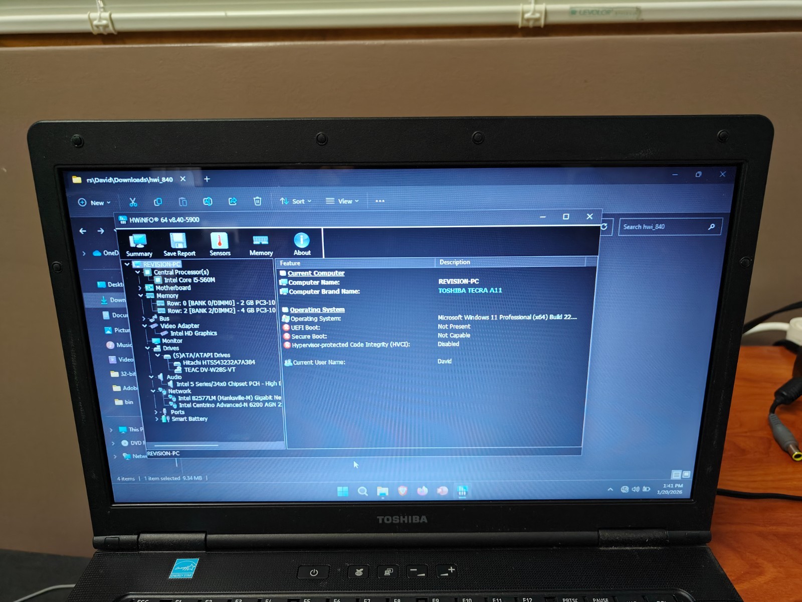 Toshiba Tecra A11-ST3500 15″ Laptop Intel Core i5 M560 120GB SSD Windows 11 pro