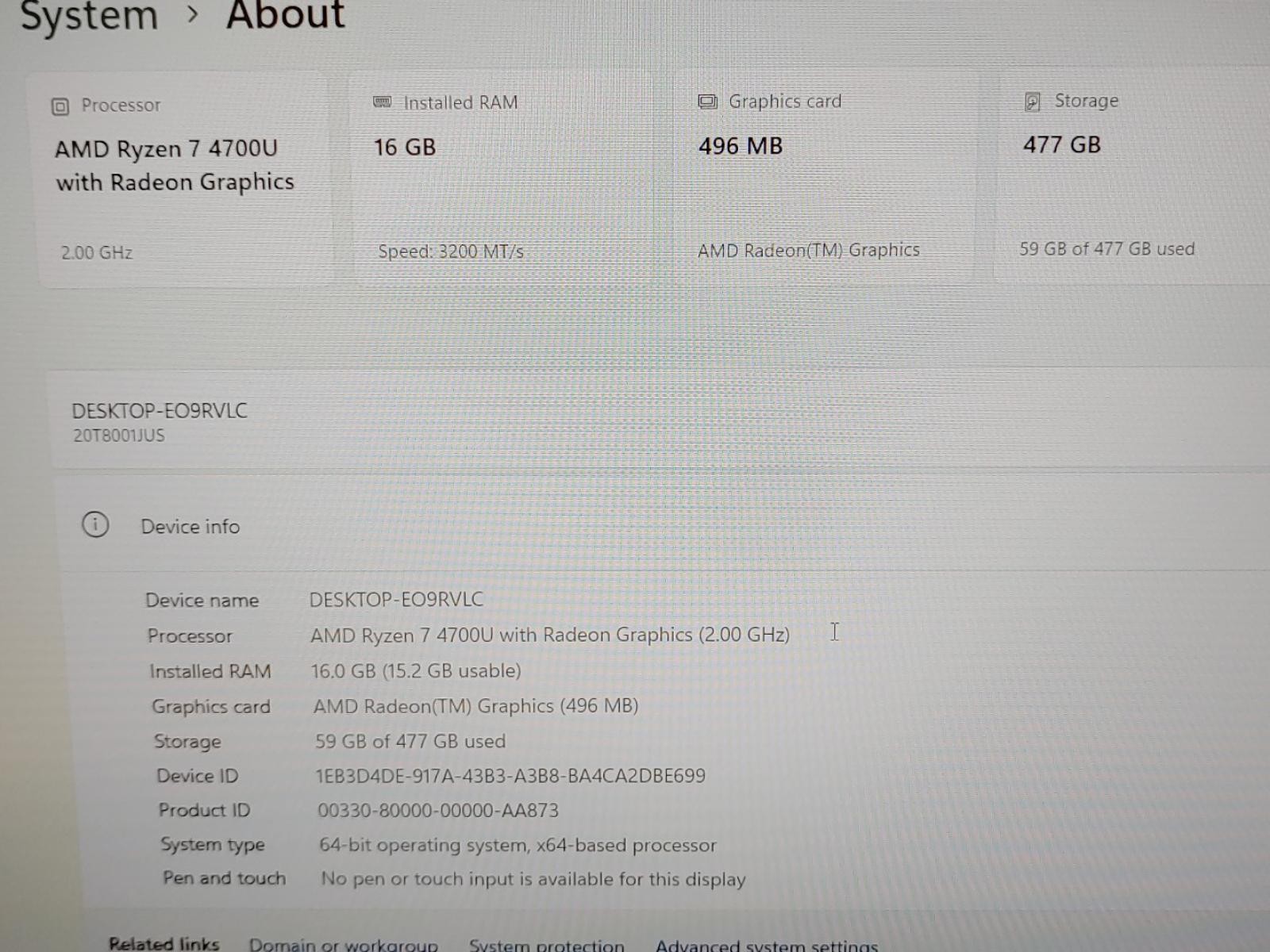 Lenovo ThinkPad E15 Gen 2 15.6″ AMD Ryzen 7 4700U 16GB 512GB Win11Pro **NO A/C**