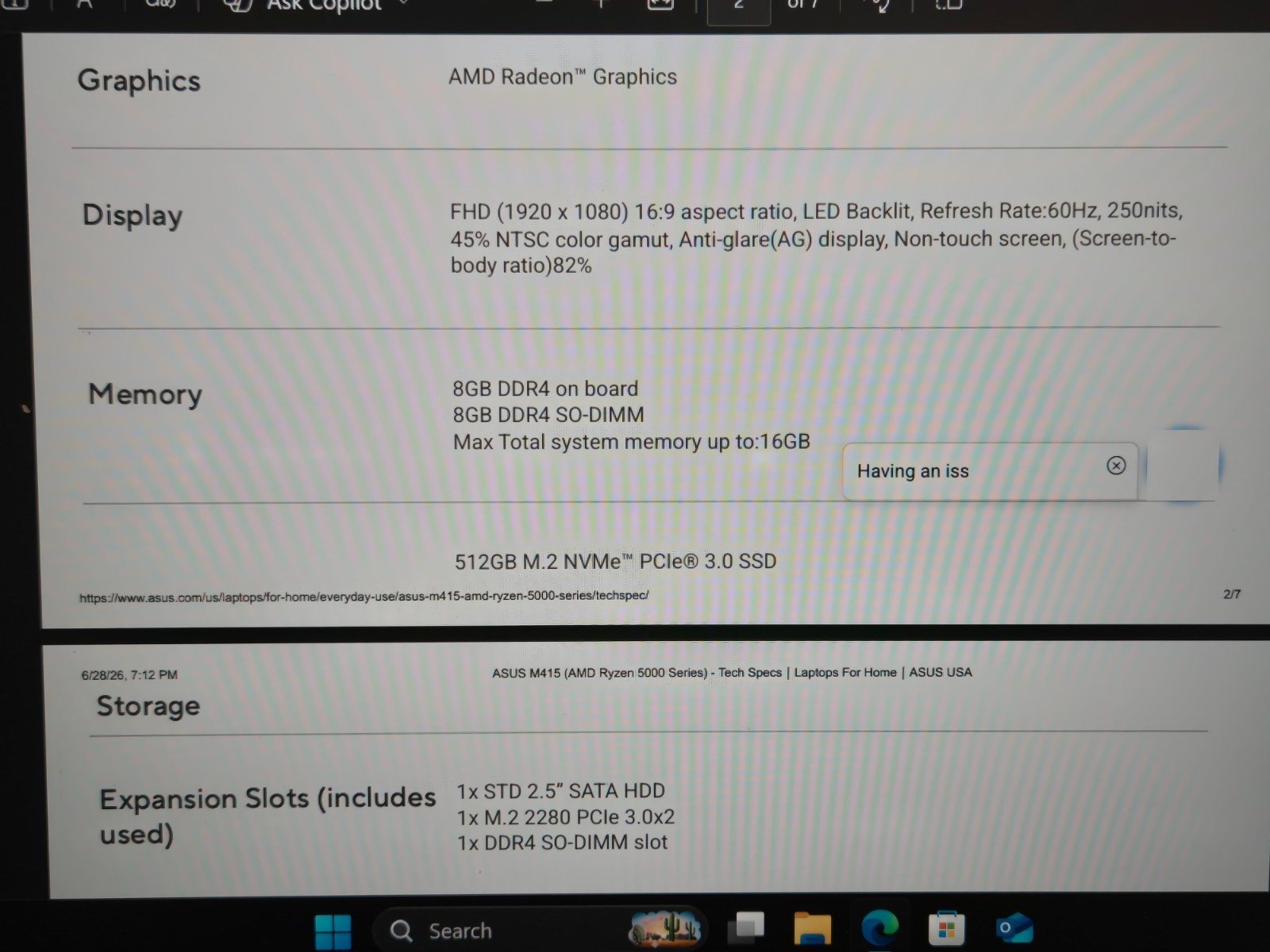 ASUS : M415UA-IS59 AMD Ryzen 5 5500U Mobile Proc 16GB RAM 512GB SSD Win 11 Home