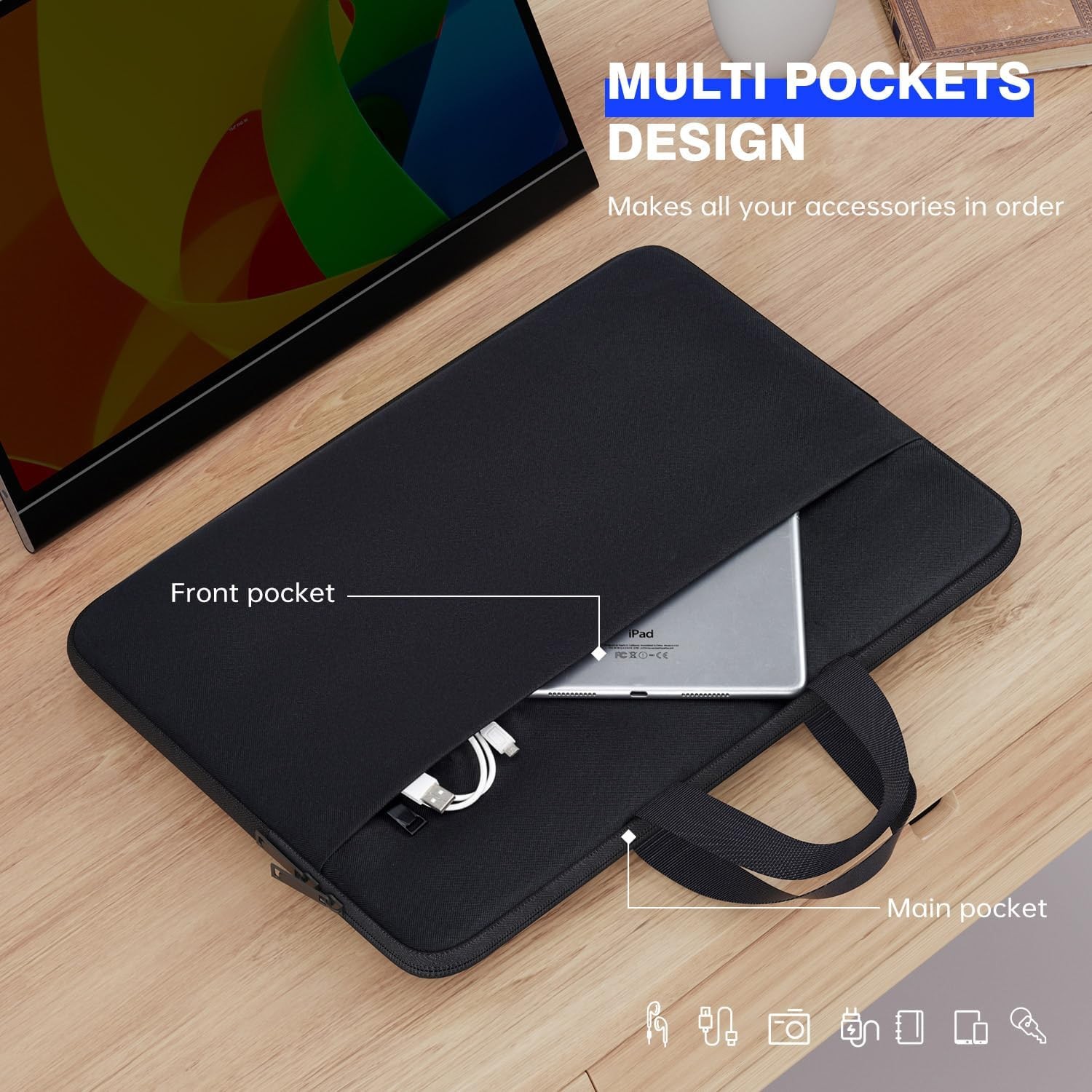 15.6-16.1 Inch Portable Monitor Case Bag, Protective Carrying Sleeve for MNN For