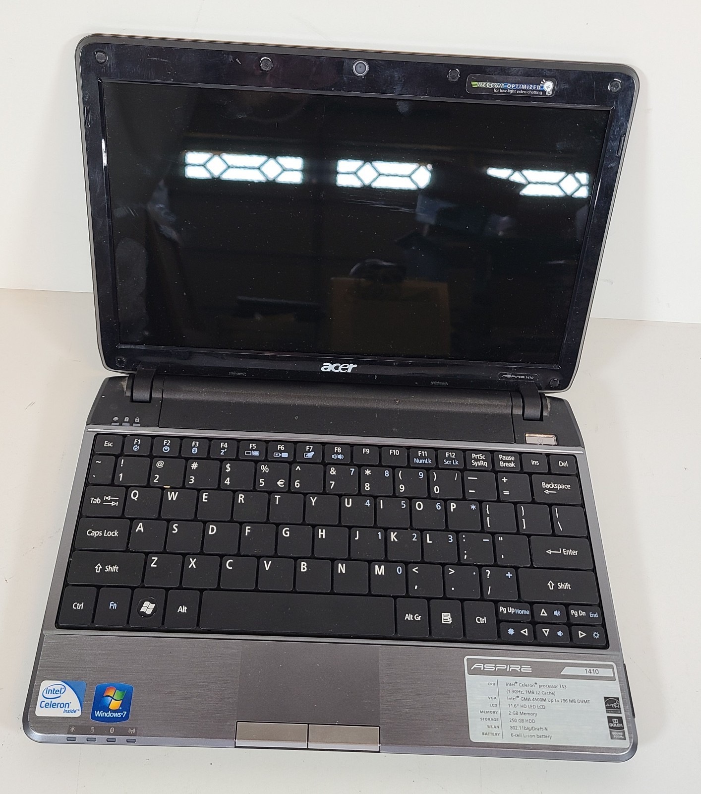 Acer 1410 Laptop 2GB Ram 250GB HDD Intel Celeron 743 1.30GHz Webcam HDMI Win 10