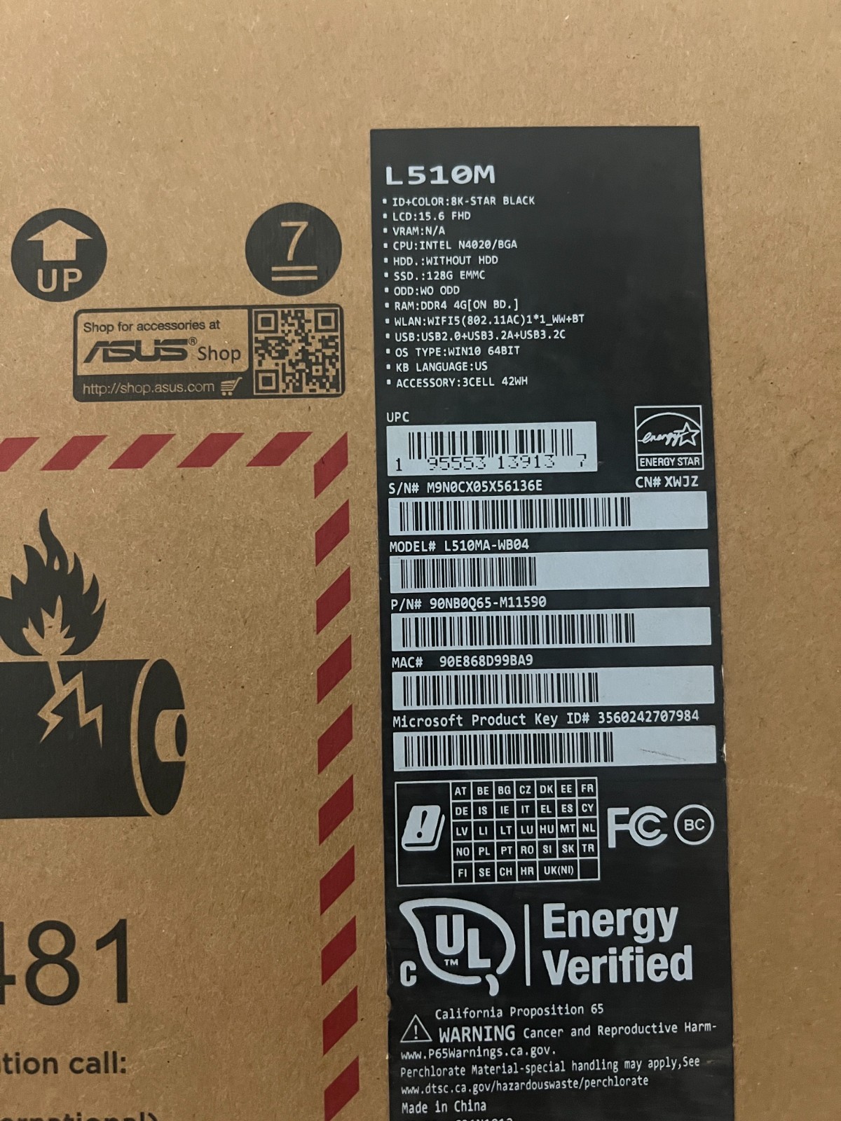 ASUS L510 15.6″ (128GB Intel Celeron N4020 1.10GHz 4GB) Laptop – Black
