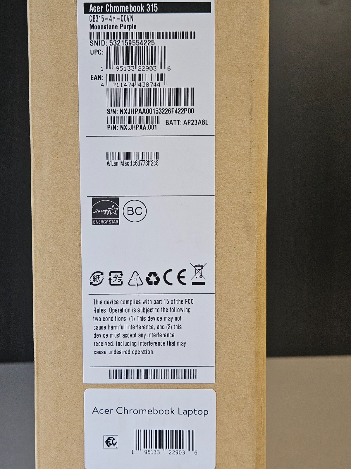 Acer Chromebook 315 CB315-4H-COVN 15.6″ N4500 4GB Moonstone Purple -New & Sealed